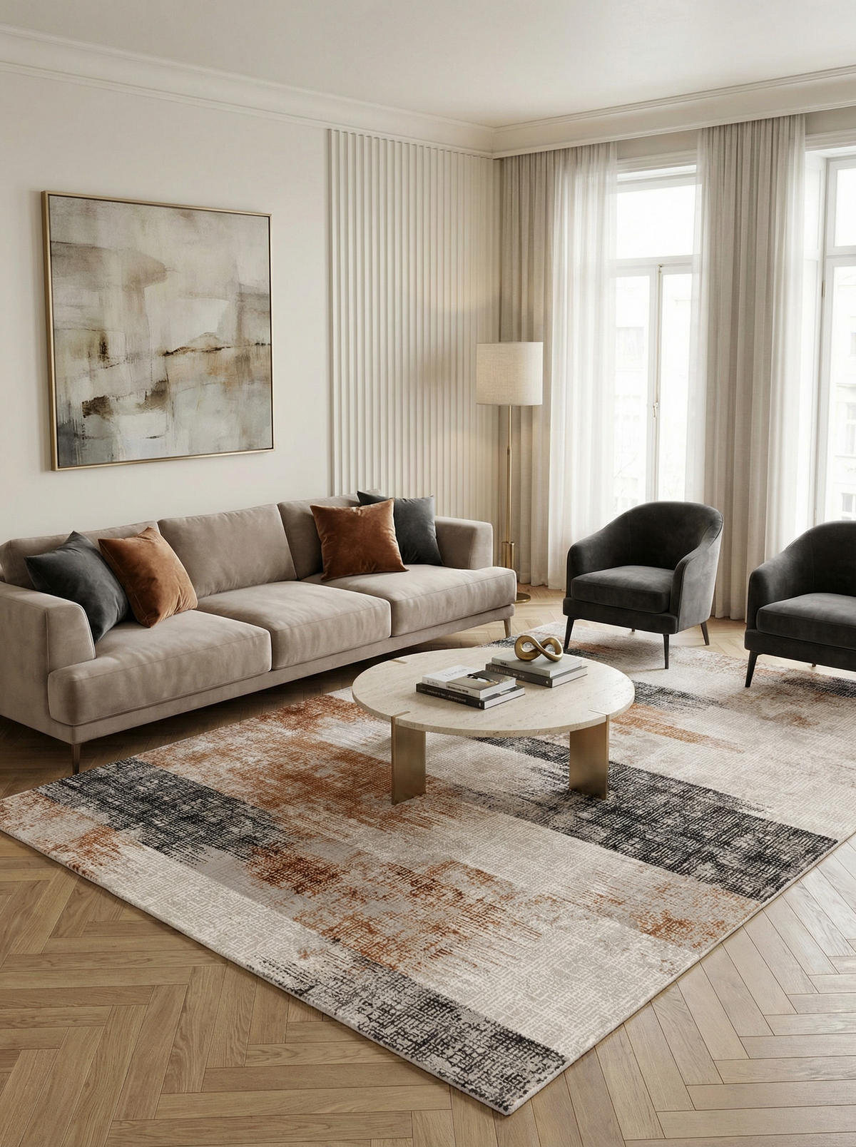 TEPPICH Velours geometrisch abstrakt pflegeleicht rutschfest TIBER-Orte, Terrakotta 120x170 cm - Orange, Textil (120/170cm) - KADIMA DESIGN