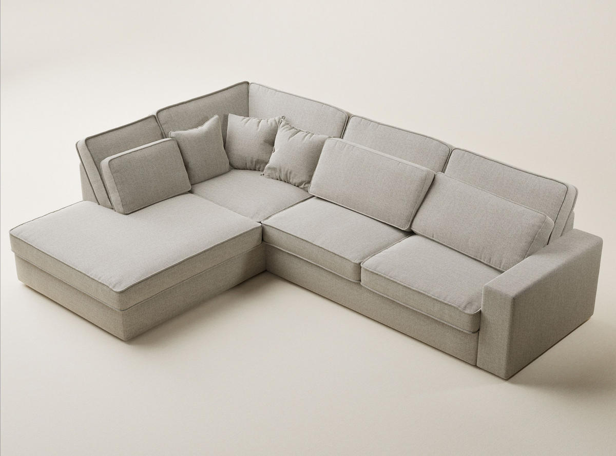 ECKSOFA Kirou Beige Webstoff - Links Seite - Beige/Schwarz, Holz/Holzwerkstoff (225/311cm) - Maison de Reve