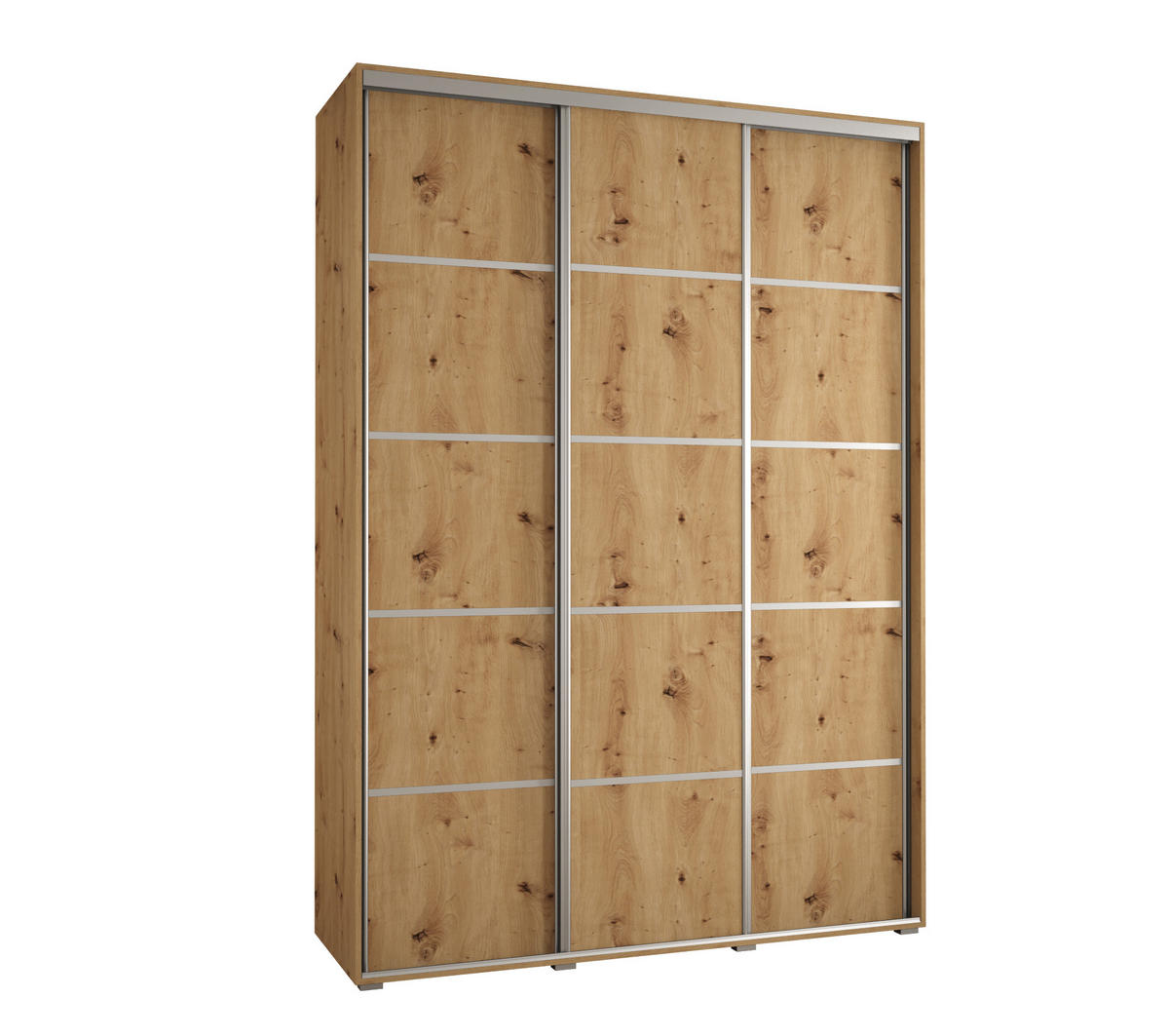 SCHWEBETÜRENSCHRANK 235,2/180/60 3-türig - Silberfarben/Eiche Artisan, Holz/Metall (180/235/60cm) - Abiks Möbel