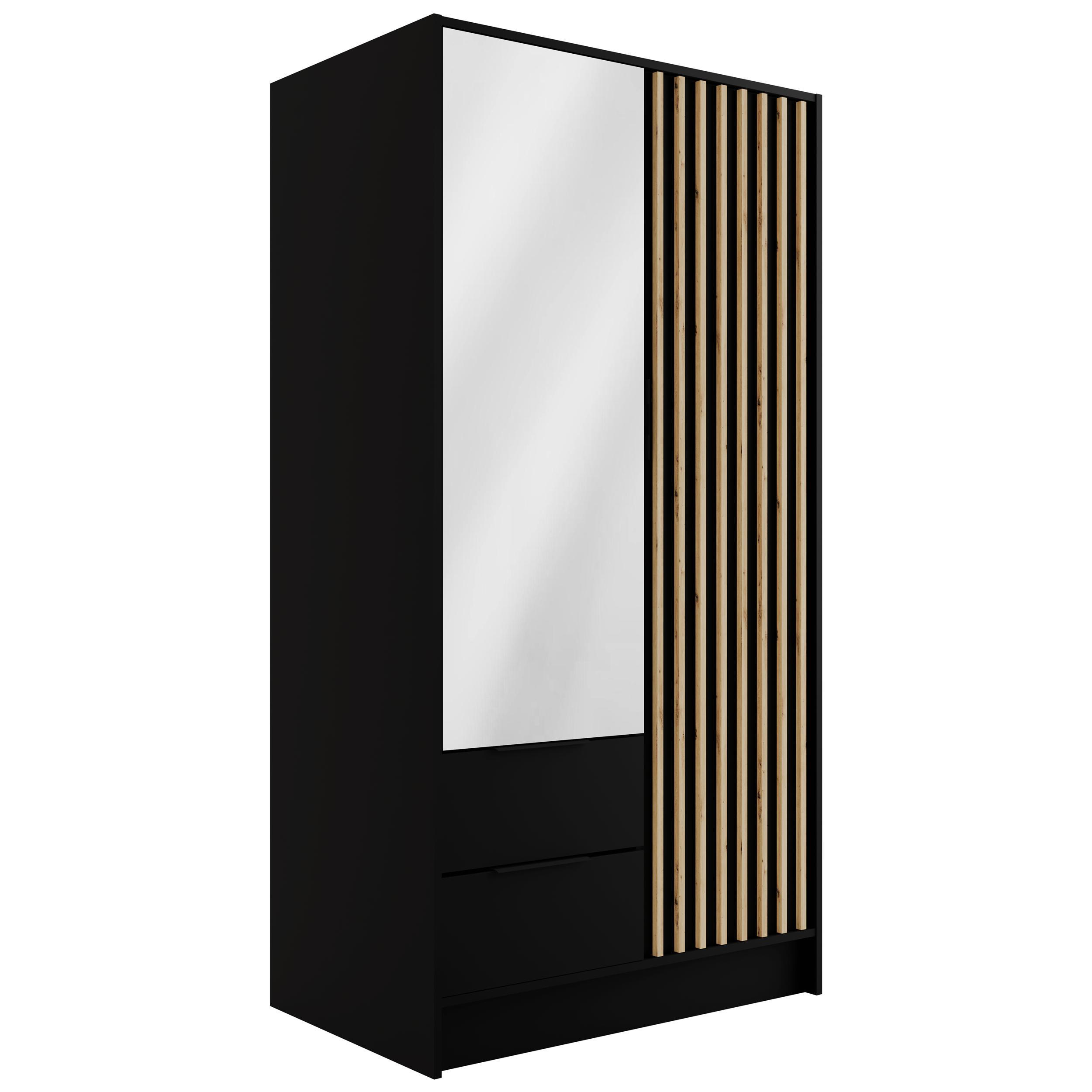KLEIDERSCHRANK NELIA - 120 cm - Schwarz/Eiche Artisan, Holzwerkstoff (102/200/51cm) - ALTDECOR