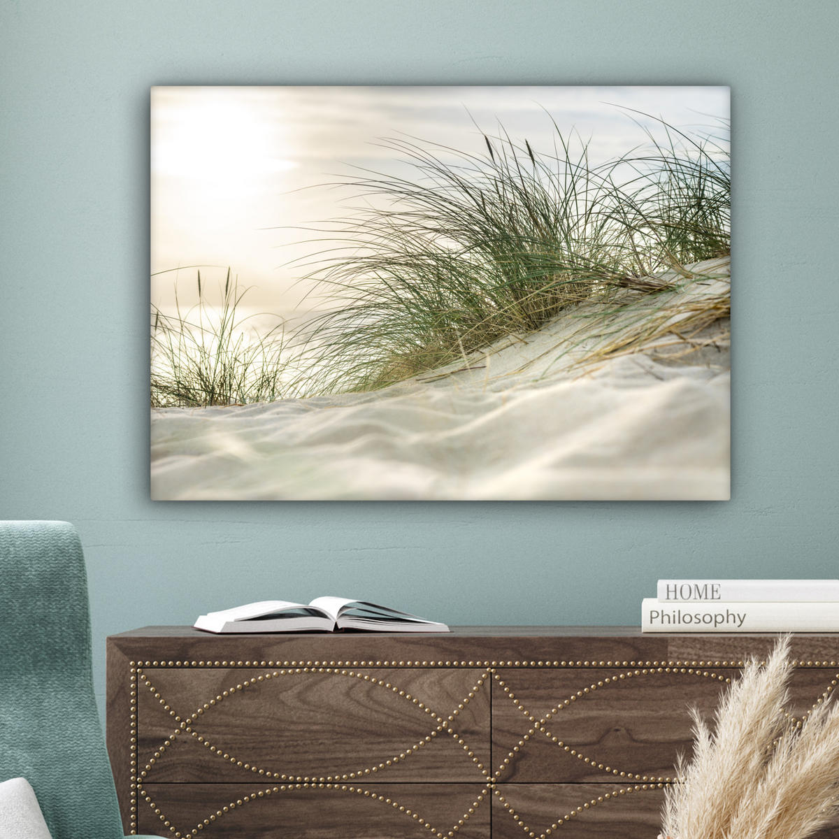 LEINWANDBILD Dünen mit Strandhafer in der Sonne des Nationalparks Schleswig-Holsteinisches Wattenmeer Wandbilder 80x60 cm - Creme, Textil (80/60cm) - MuchoWow