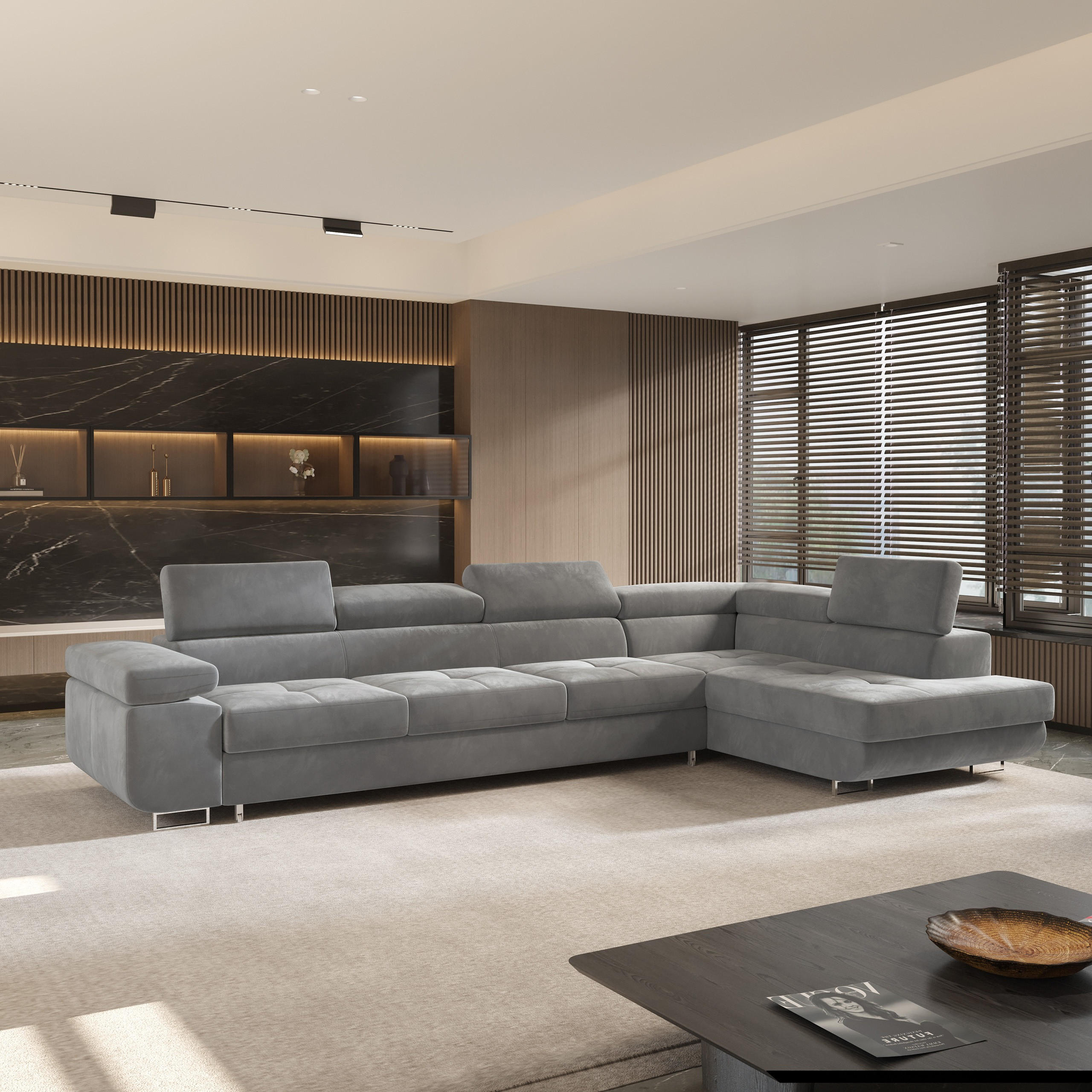 Thumbnail - Masseno Ecksofa, Grau, Holz, 5-Sitzer, L-Form,L-Form, 346x202 cm, Wohnzimmer, Sofas & Couches, Wohnlandschaften, Ecksofa...