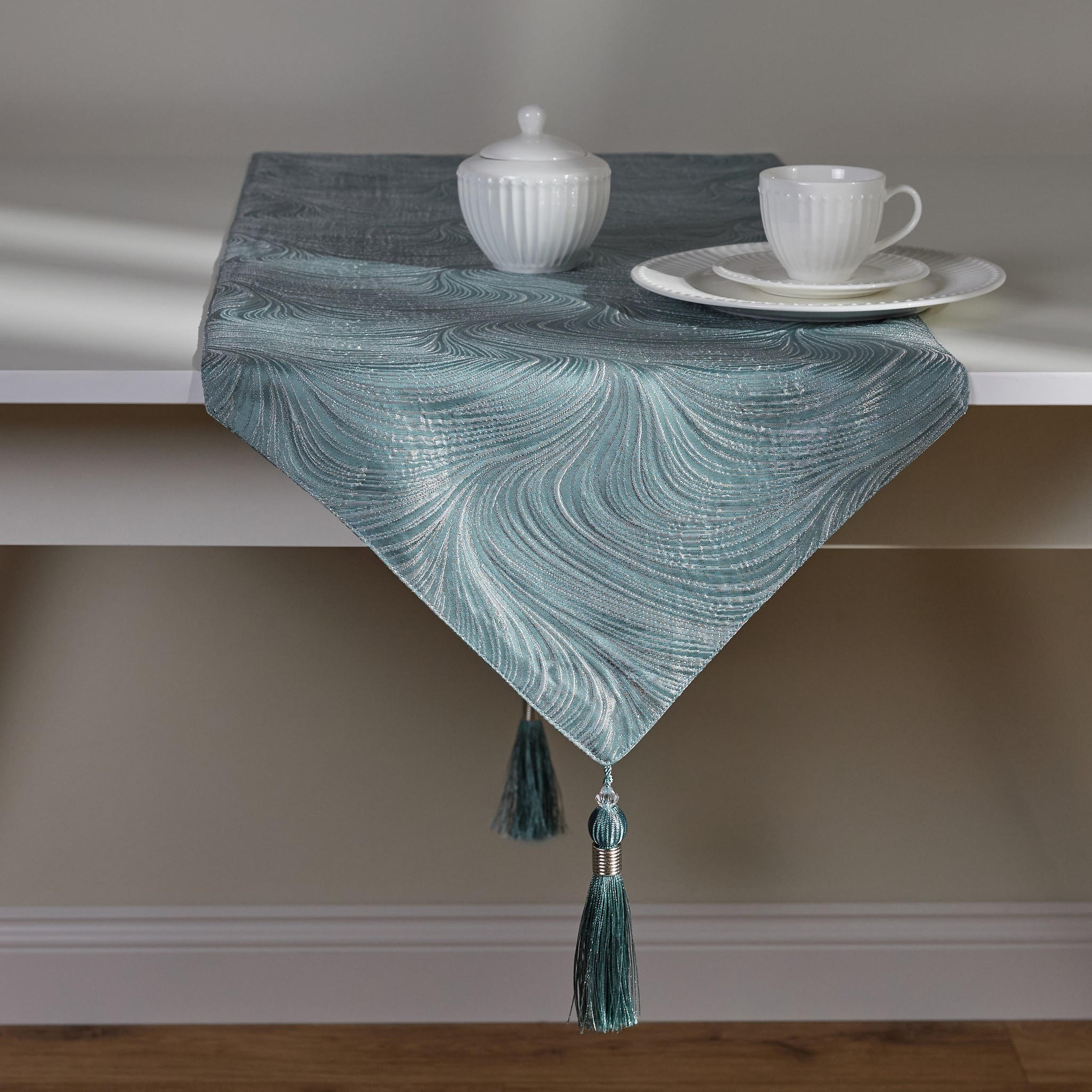 TISCHLÄUFER Floah - Blau, Textil (180/40/1cm) - home&you