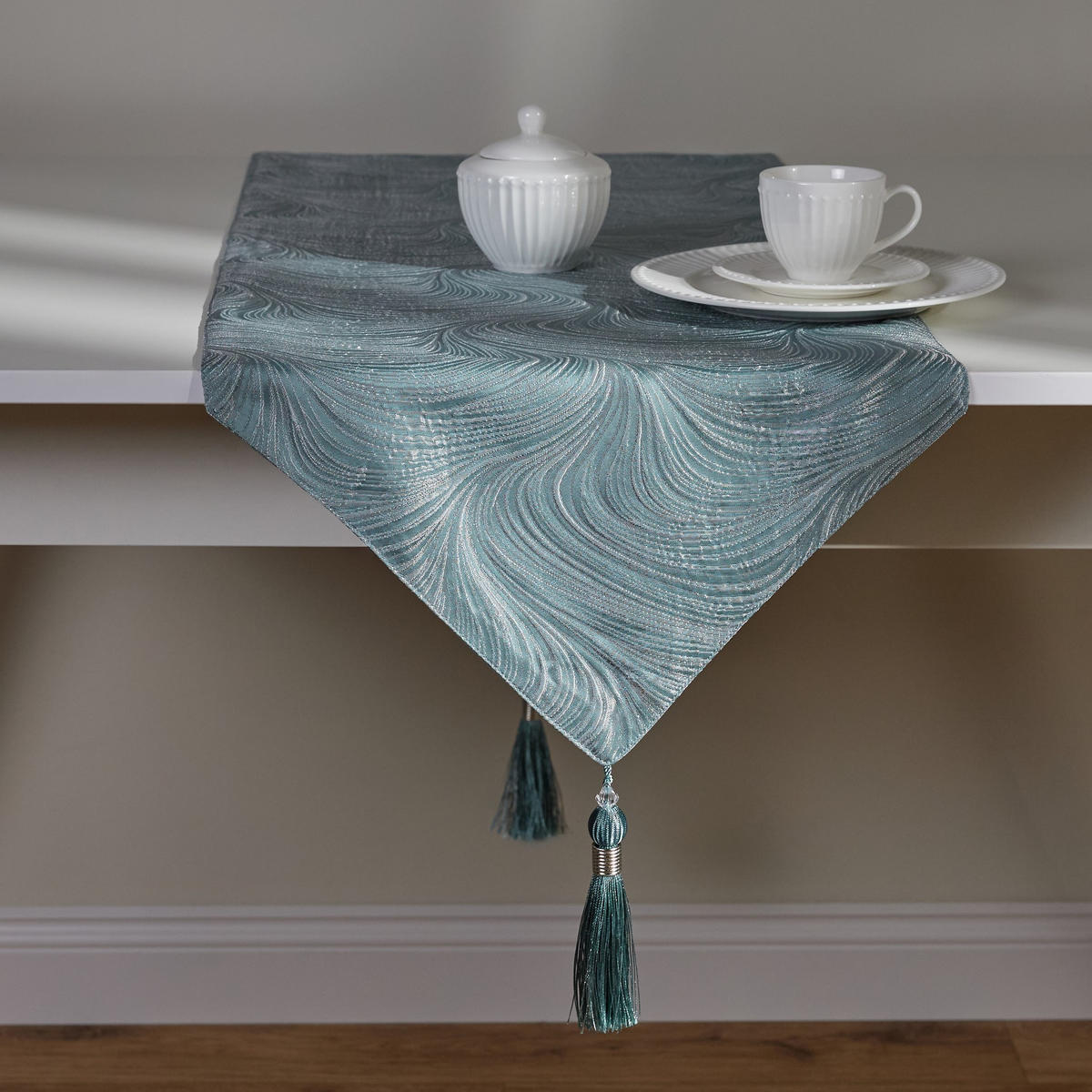 TISCHLÄUFER Floah - Blau, Textil (180/40/1cm) - home&you