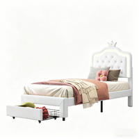 KINDERBETT 90/200 cm mit LED-Beleuchtung,Schublade und Kronen-Kopfteil - Weiß, Holz/Metall (90/200cm) - PARAFTA HOME
