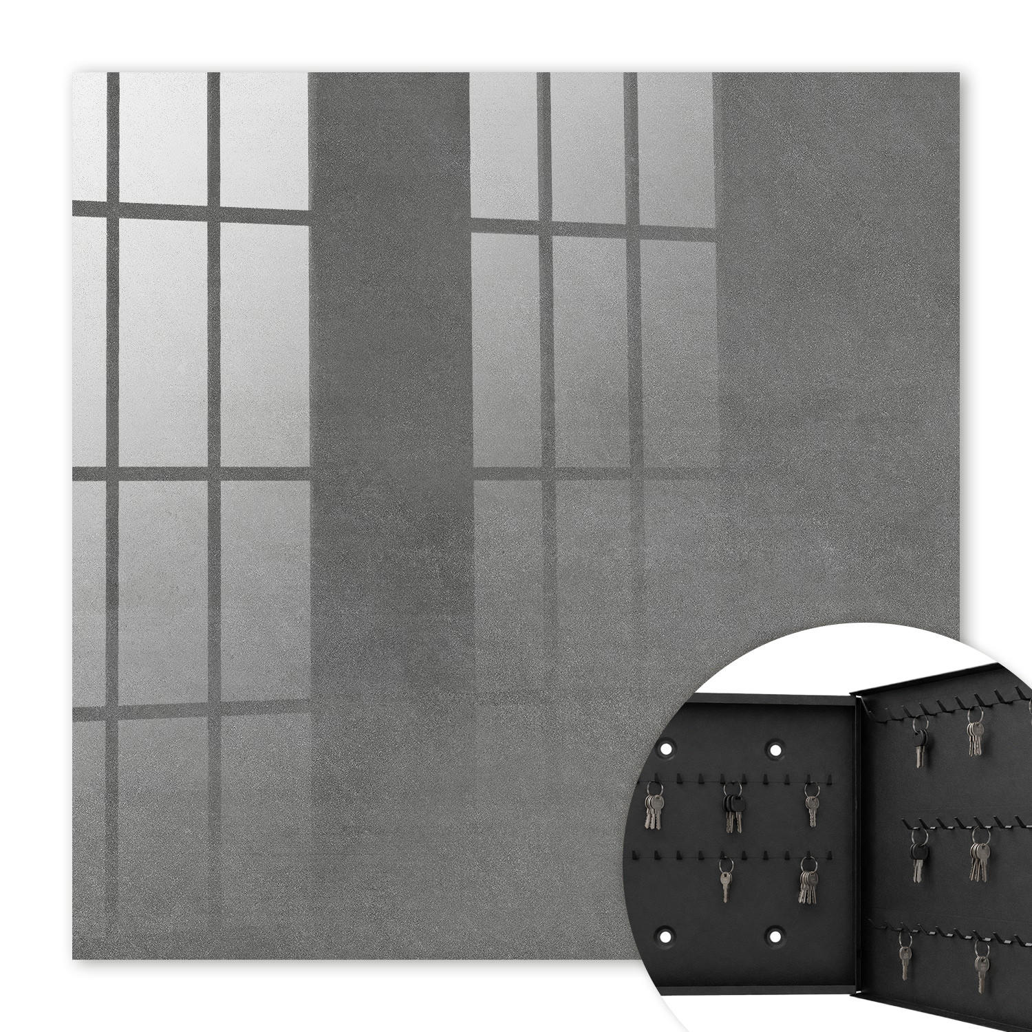 SCHLÜSSELBOX Schwarz 30x30 cm- Türöffnung nach rechts - Graue Textur - Grau, Metall (30/30/5cm) - TULUP