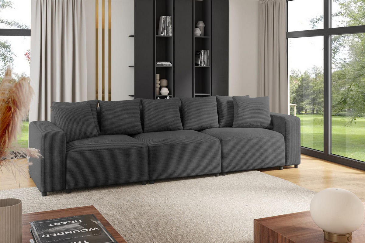 SOFA Megan 3-sitzer In Poso - Dunkelgrau, Holzwerkstoff/Textil (327/75/98cm) - Fun Möbel