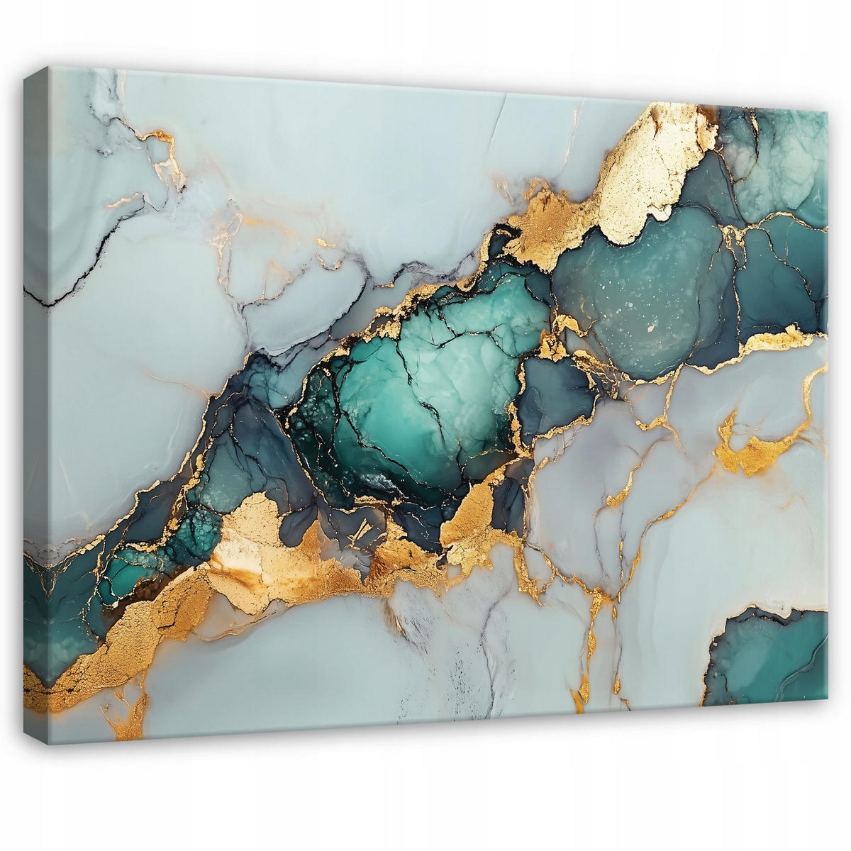 WANDBILD XXL Abstrakt Marmor Grün Gold Modern Wohnzimmer 100x70 - Grau, Holzwerkstoff (100/70cm) - Wallarena