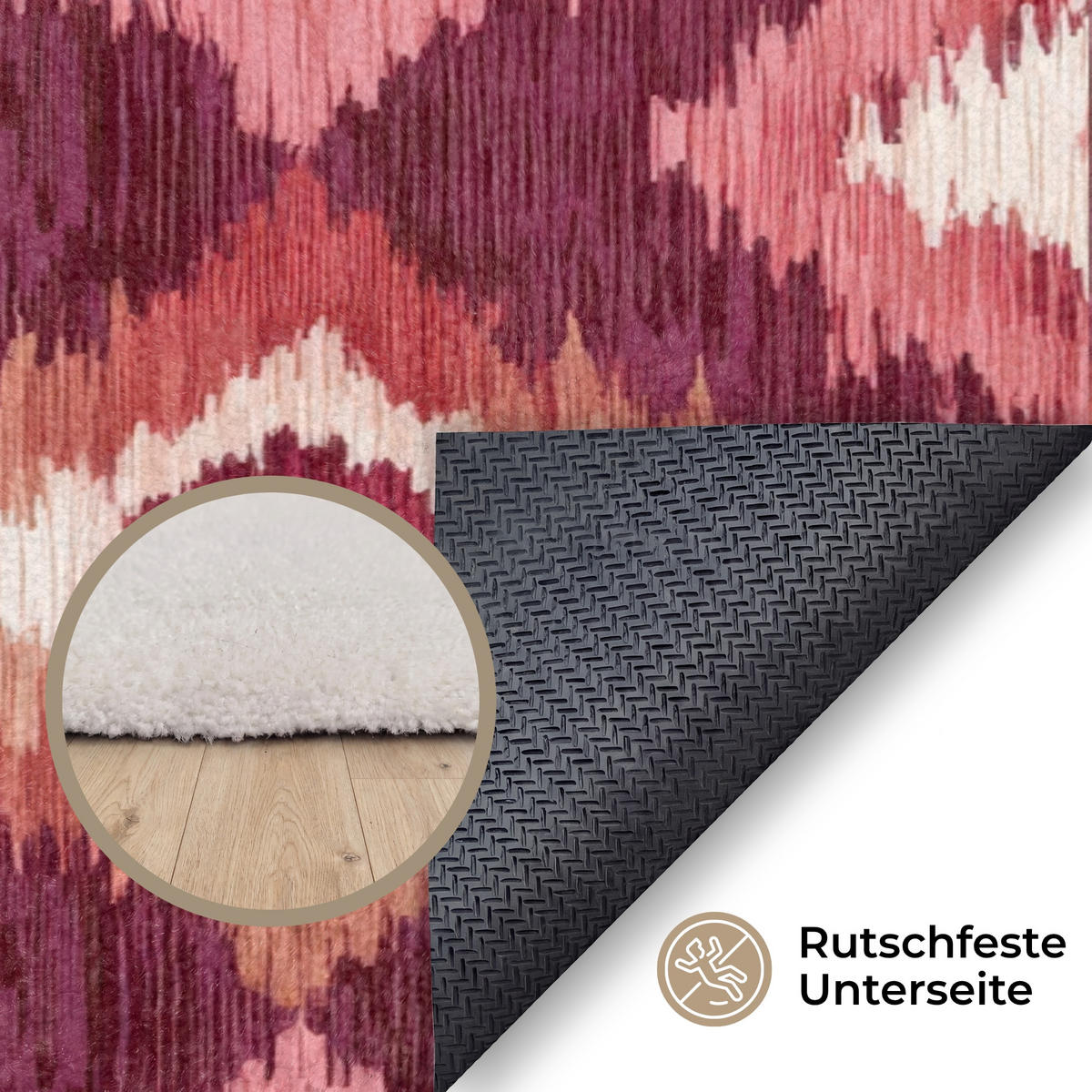 KOBERCE - Diamantové tvary - Ružová - Vzor - Textúra - 150x230 cm - bordová, textil/plast (150/0.4cm) - OnlyWow
