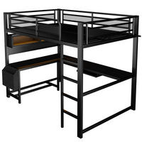 HOCHBETT 140/200 cm in Schwarz aus MDF und Metall mit Schreibtisch, LED und USB - Schwarz, Holzwerkstoff/Metall (140/200cm) - WISHDOR