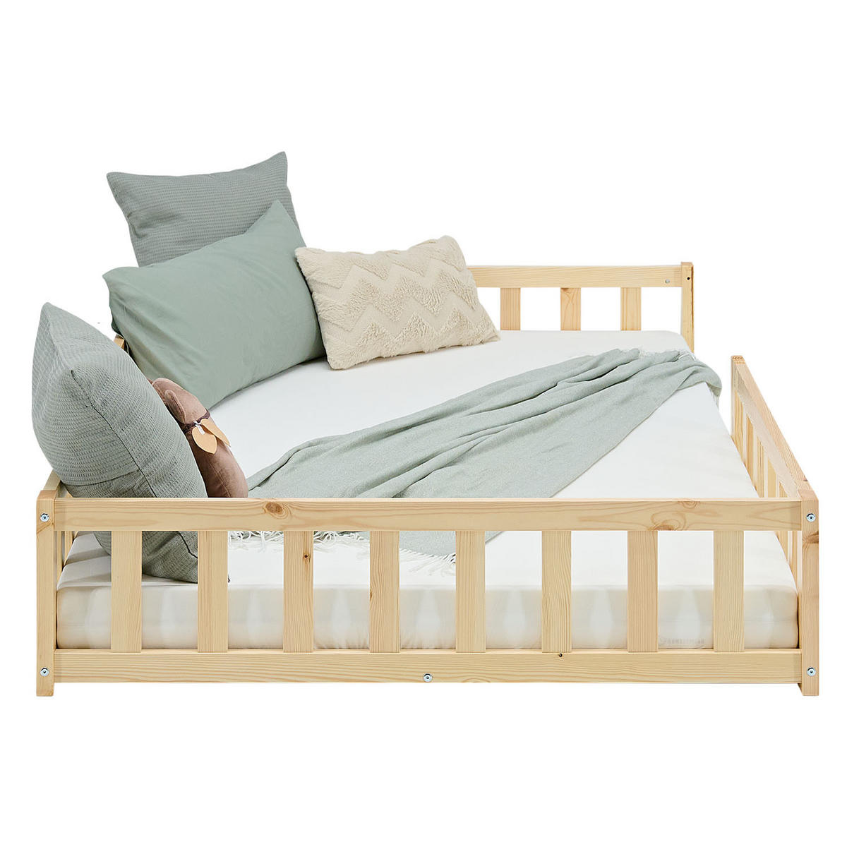 BODENBETT 120x200 cm Natur mit Lattenrost + Matratze - Naturfarben, Holz (120/200cm) - Homestyle4u