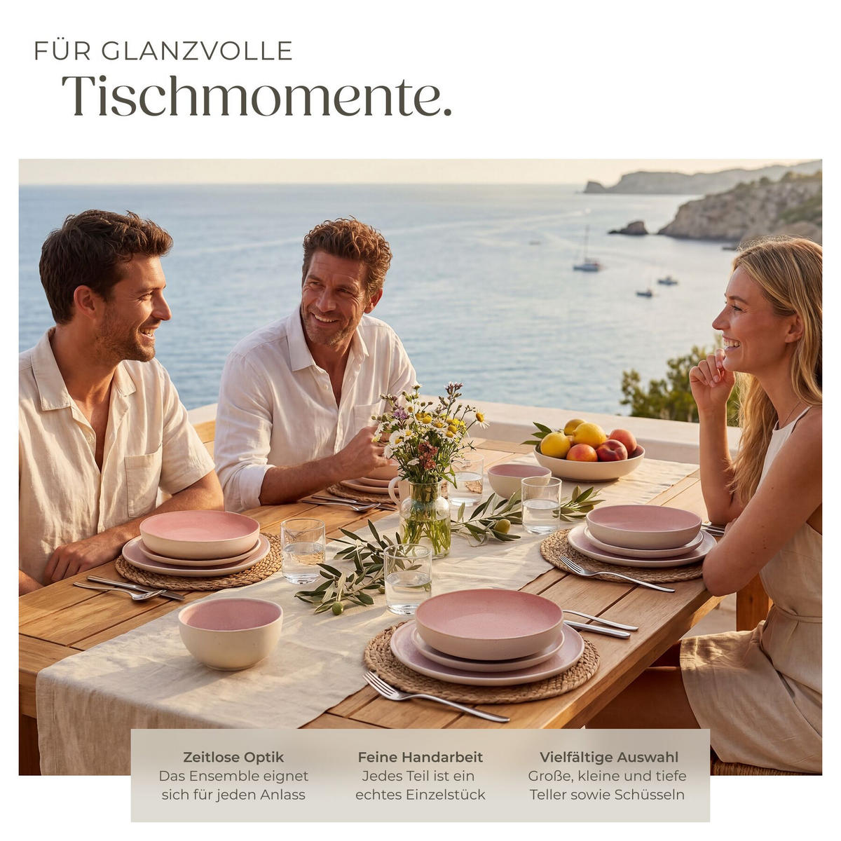 TAFELSERVICE Mare, ineinander stapelbar, rosa - Rosa, Keramik (26.5/2.5/26.5cm) - tectake