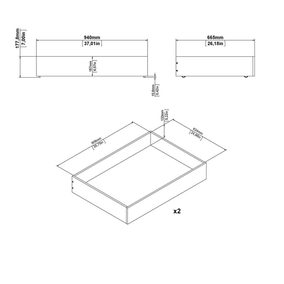 BETTSCHUBLADE, Nada, Braun, Spanplatte foliert, 94 x 67 x 18 cm - Braun, Holzwerkstoff - ebuy24