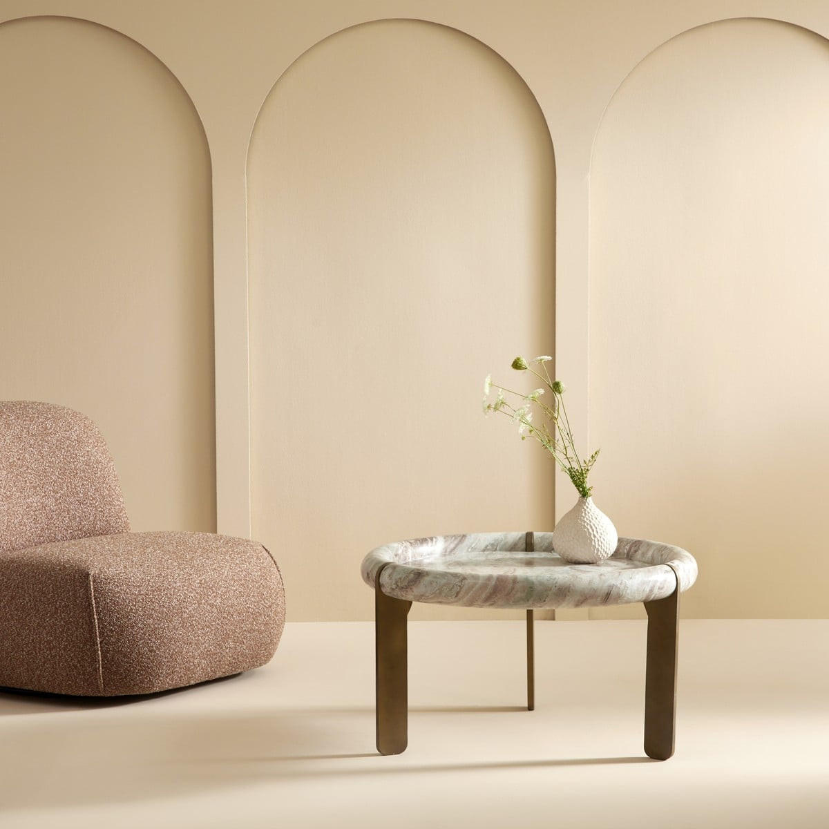 COUCHTISCH GROSS marmor metall 80/80/35 cm - Braun, Naturmaterialien (15/80/35cm) - Signature