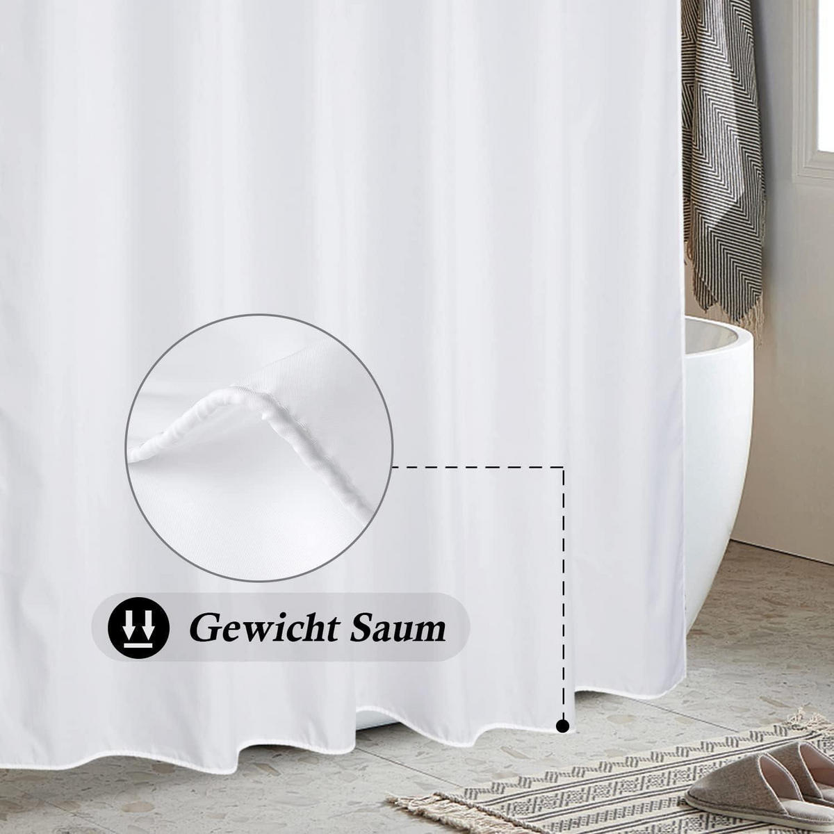 DUSCHVORHANG Textil Weiß 120 x 180 cm - Weiß, Textil (120/180cm)