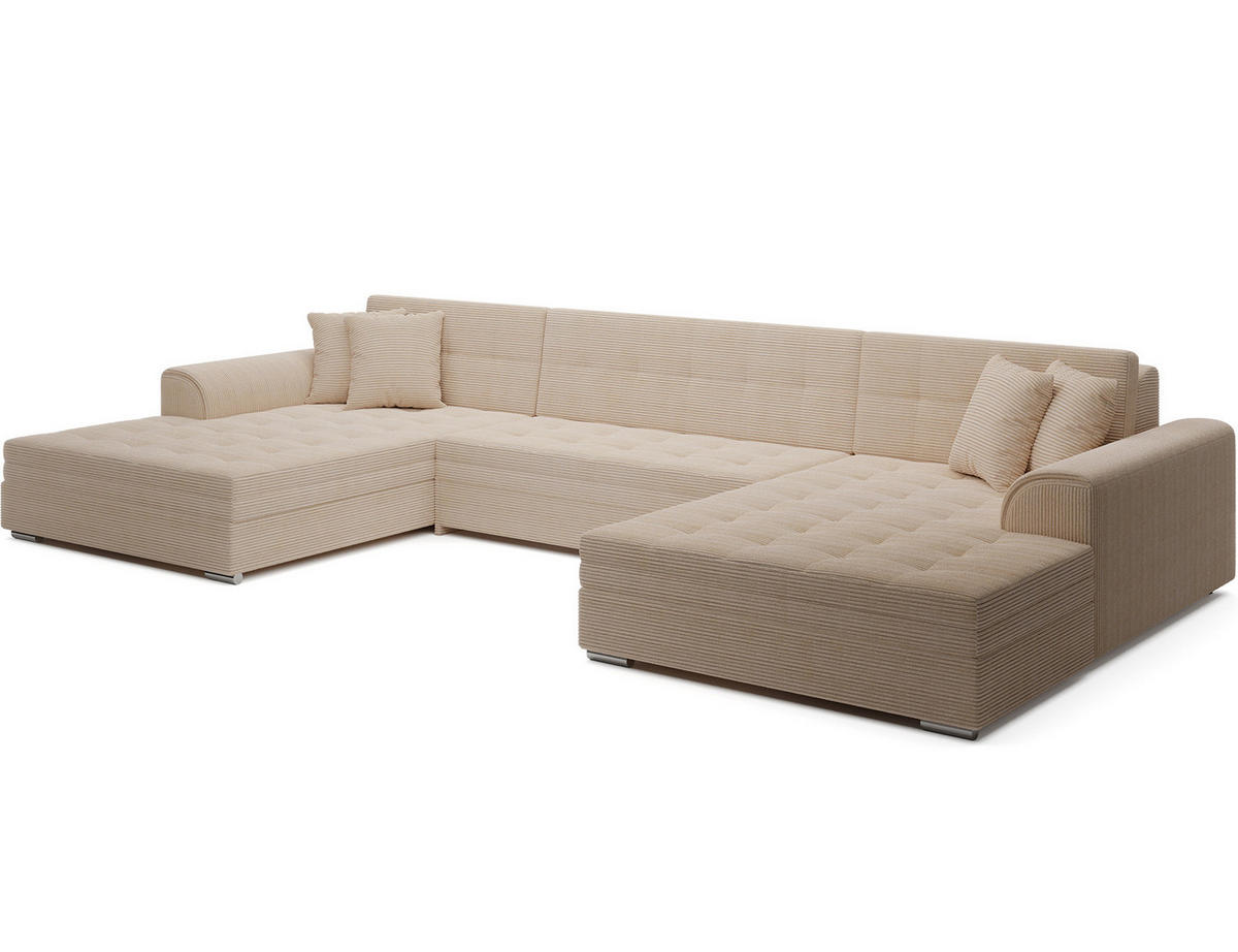 WOHNLANDSCHAFT VENTO U-Form – Großzügiges Ecksofa mit Schlaffunktion & Kissen 359 cm - Beige, Kunststoff (359/165cm) - Wohnideebilder