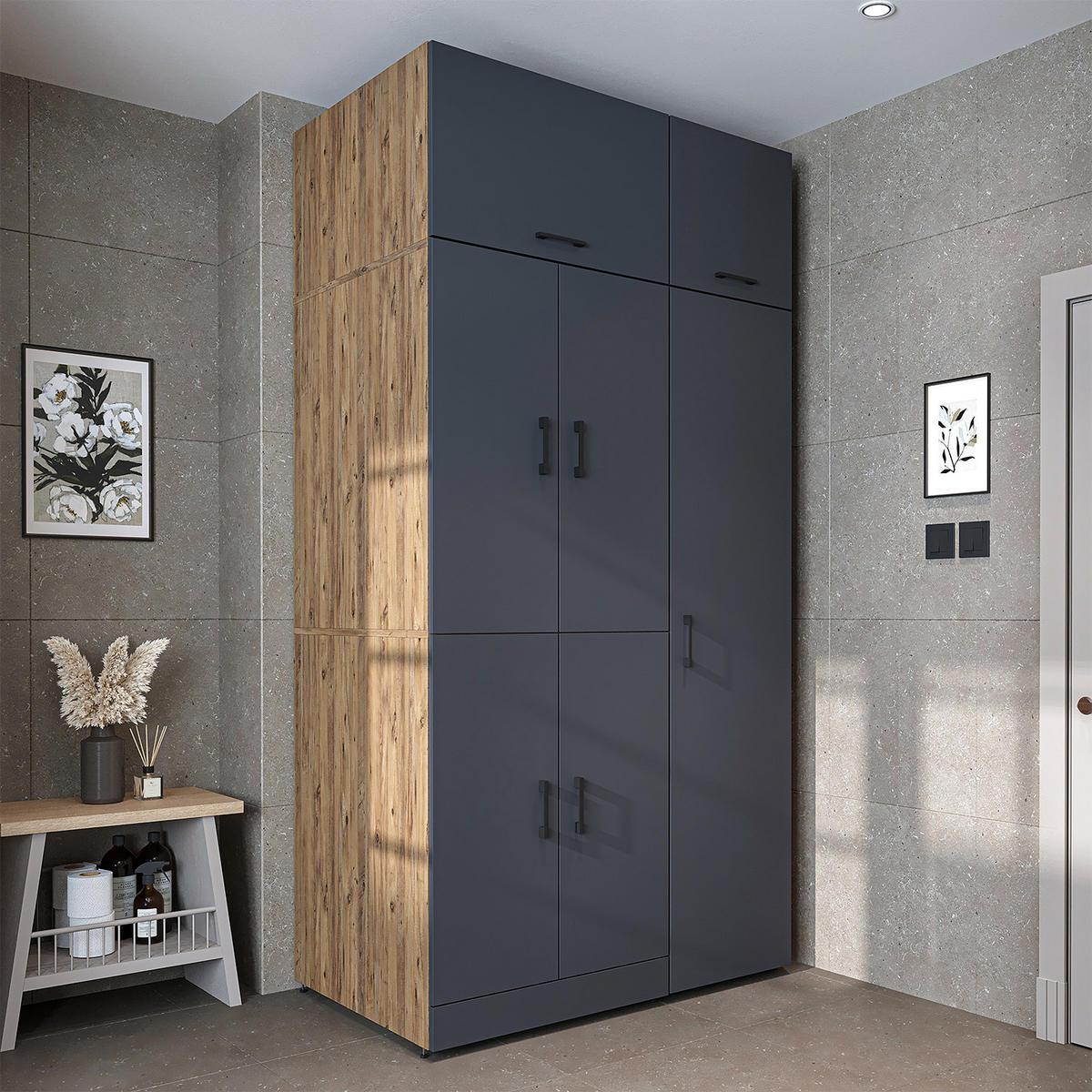 WASCHMASCHINENSCHRANK DORA-I 115cm Breit, 230cm Hoch - Anthrazit, Holzwerkstoff (115/230/73.8cm)