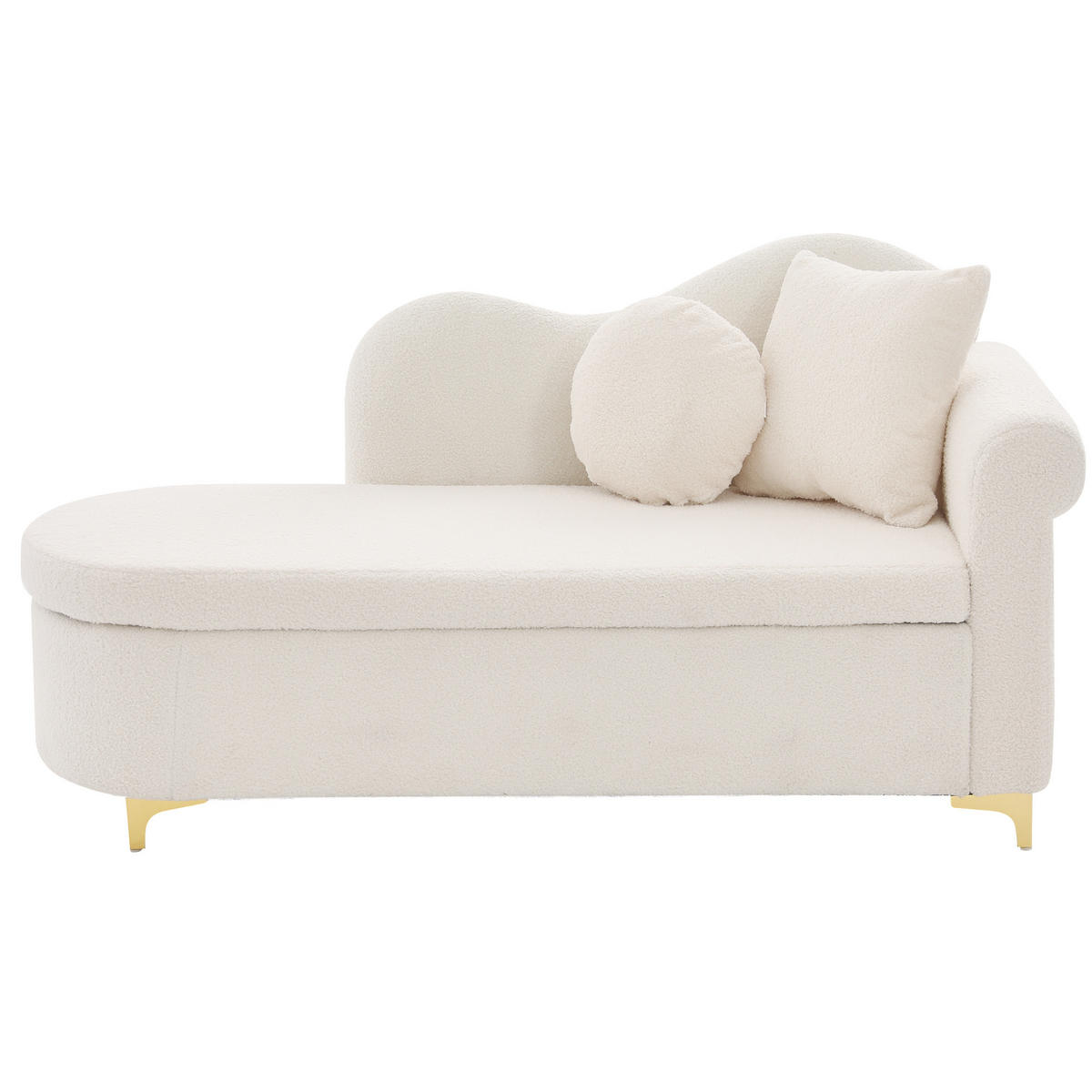 CHAISELONGUE mit Stauraum 134 cm, Teddyplüsch Stoff, modernes Design, ergonomische Rückenlehne, inkl. Lenden- & Nackenkissen - Beige, Textil (64/70/134cm) - Ej. Life