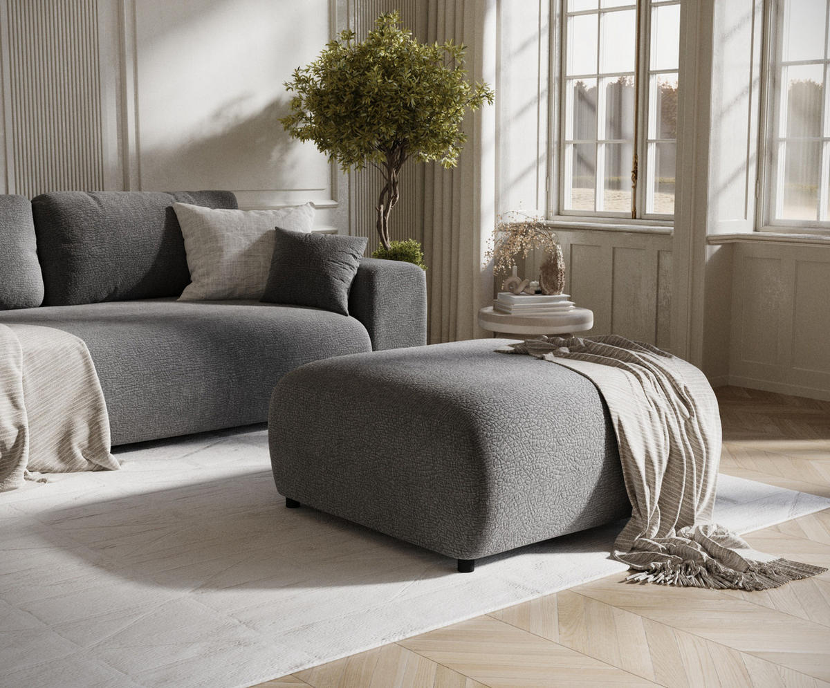 POUF S Zanzibar Grau Chenille - Schwarz/Grau, Holz/Holzwerkstoff (88/37/88cm) - Maison de Reve