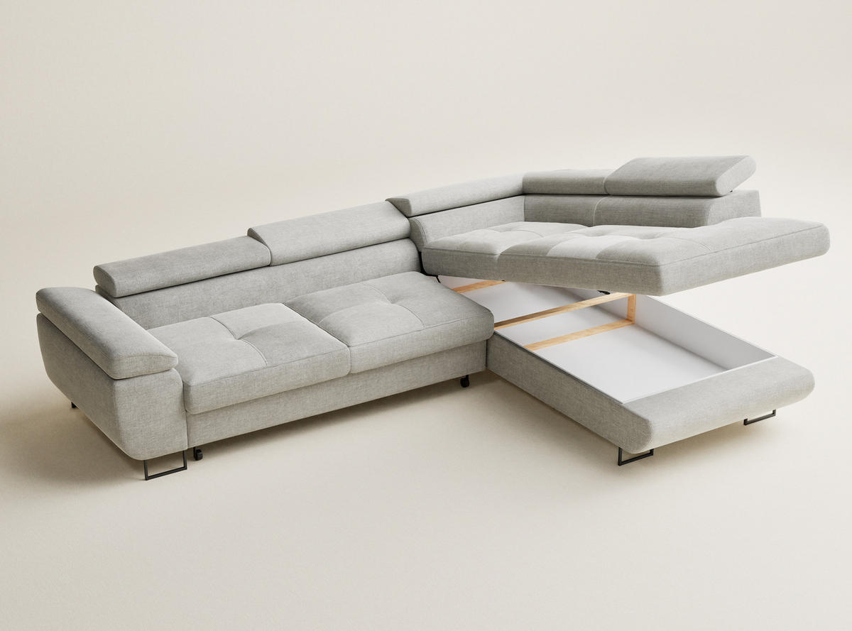 ECKSOFA Concord Grau Chenille-Stoff - Rechts Seite - Schwarz/Grau, Holz/Holzwerkstoff (277/203cm) - Maison de Reve