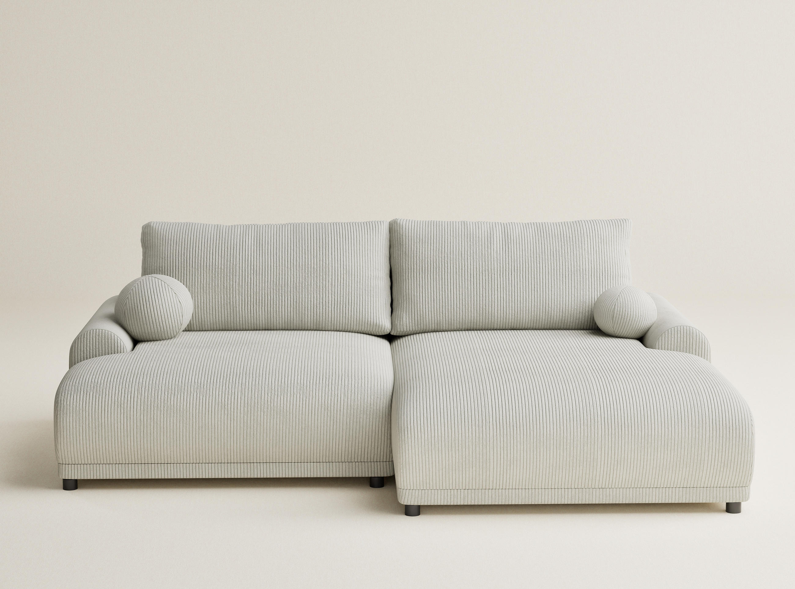 ECKSOFA MIT SCHLAFFUNKTION Tallin Creme Samtstoff - Hellgrau/Schwarz, Holz/Holzwerkstoff (240/145cm) - Maison de Reve
