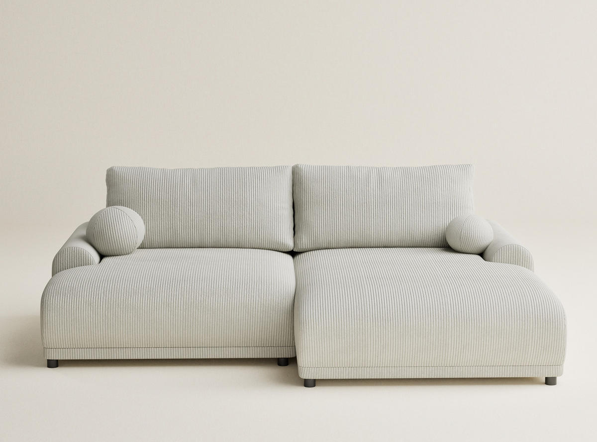 ECKSOFA MIT SCHLAFFUNKTION Tallin Creme Samtstoff - Hellgrau/Schwarz, Holz/Holzwerkstoff (240/145cm) - Maison de Reve