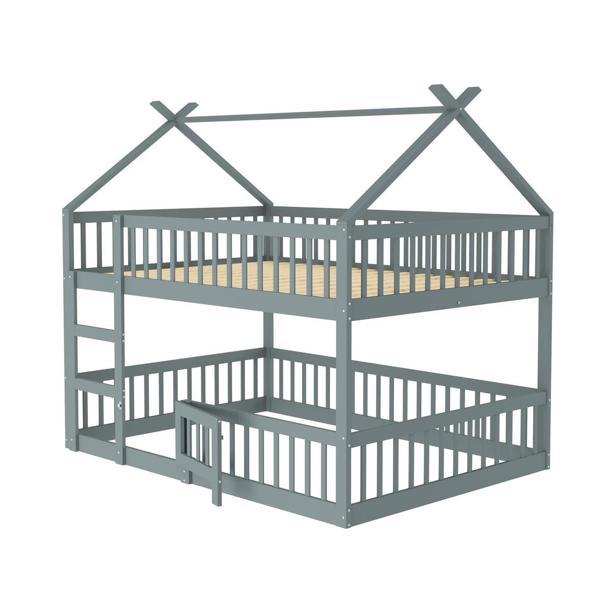 ETAGENBETT mit Treppe 140x200 cm Massivholz Grau - Grau, Holzwerkstoff (140/200cm) - Beauniv