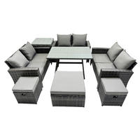 GARTENMÖBELSET mit ESSTISCH,HOCHLEHNER-SOFA Polyrattan Dunkelgrauer Mix 9-Sitzer - Dunkelgrau/Grau, Glas/Kunststoff - Fimous