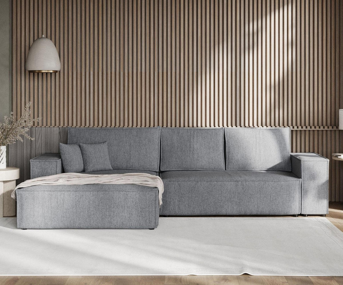 ECKSOFA TAURI mit Schlaffunktion Grau im Neve Stoff - Schwarz/Grau, Holz/Holzwerkstoff (294/185cm) - AltaBeds