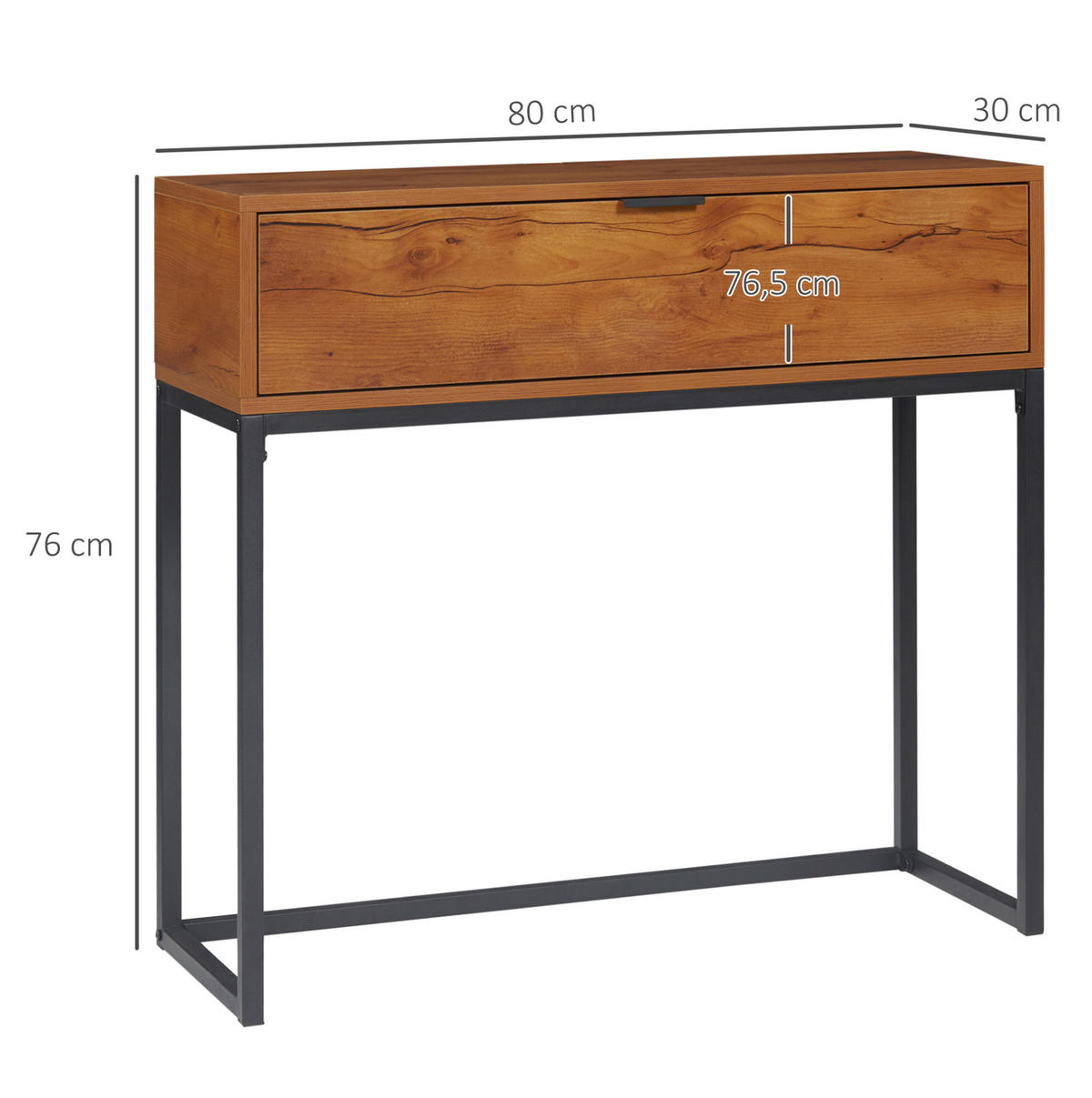 KONSOLENTISCH aus Holzwerkstoff 80x30x76 cm Natur mit Schublade im Industriedesign - Naturfarben, Holzwerkstoff (30/80/76cm) - Modfu