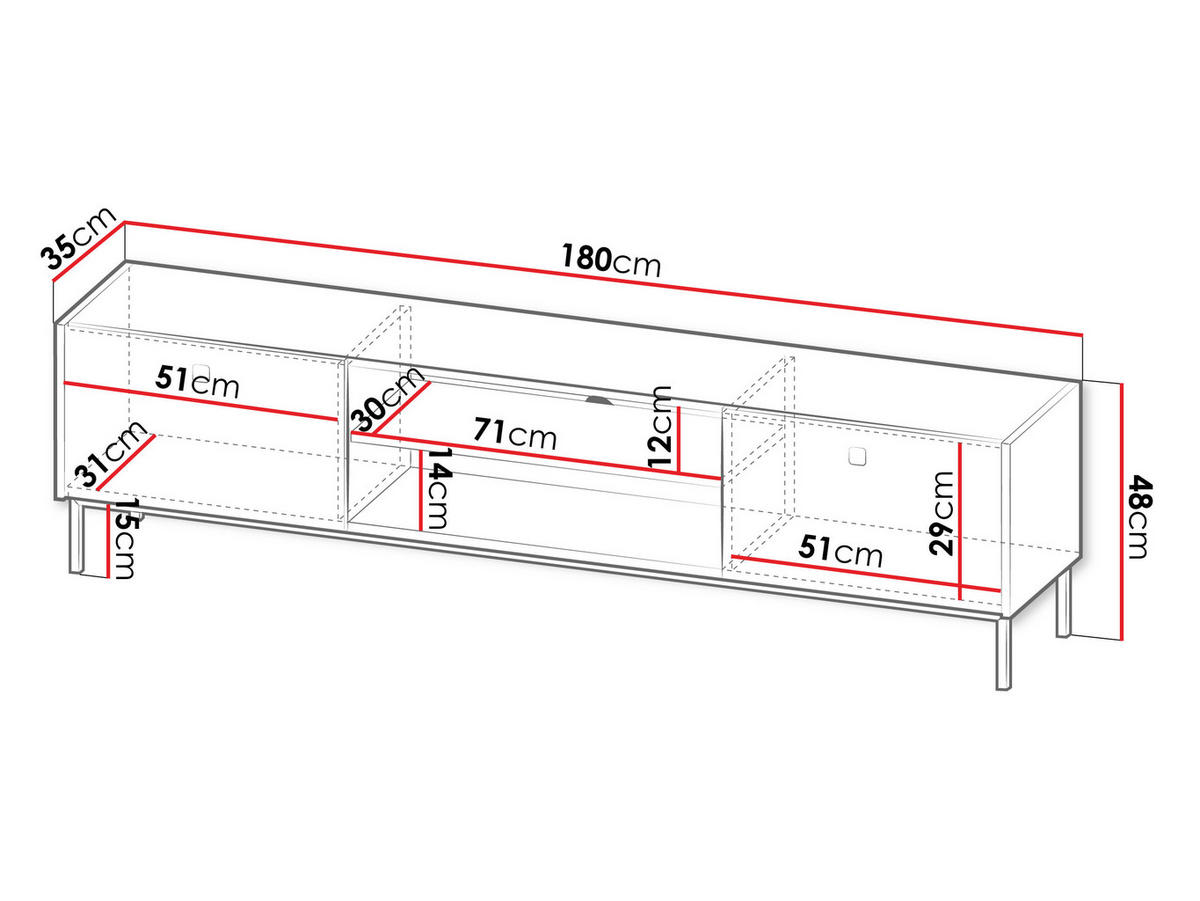 TV-LOWBOARD Nutero 2KW - Goldfarben/Weiß, Holzwerkstoff/Metall (180/48/35cm) - MIRJAN24