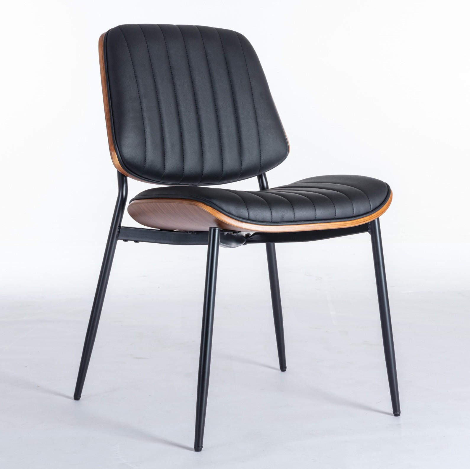 ESSZIMMERSTUHL 2er-Set Mid-Century PU-Leder Schwarz - Schwarz, Metall (48.3/83.3/57.4cm) - Meubliv
