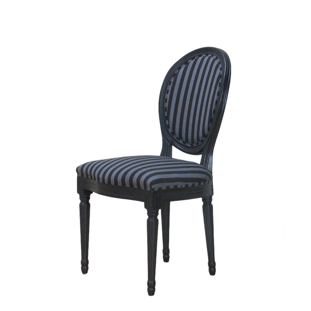 STUHL 2er-Set antik schwarz, Stoff schwarz gestreift - Schwarz, Holz/Textil (50/93/47cm) - ebuy24