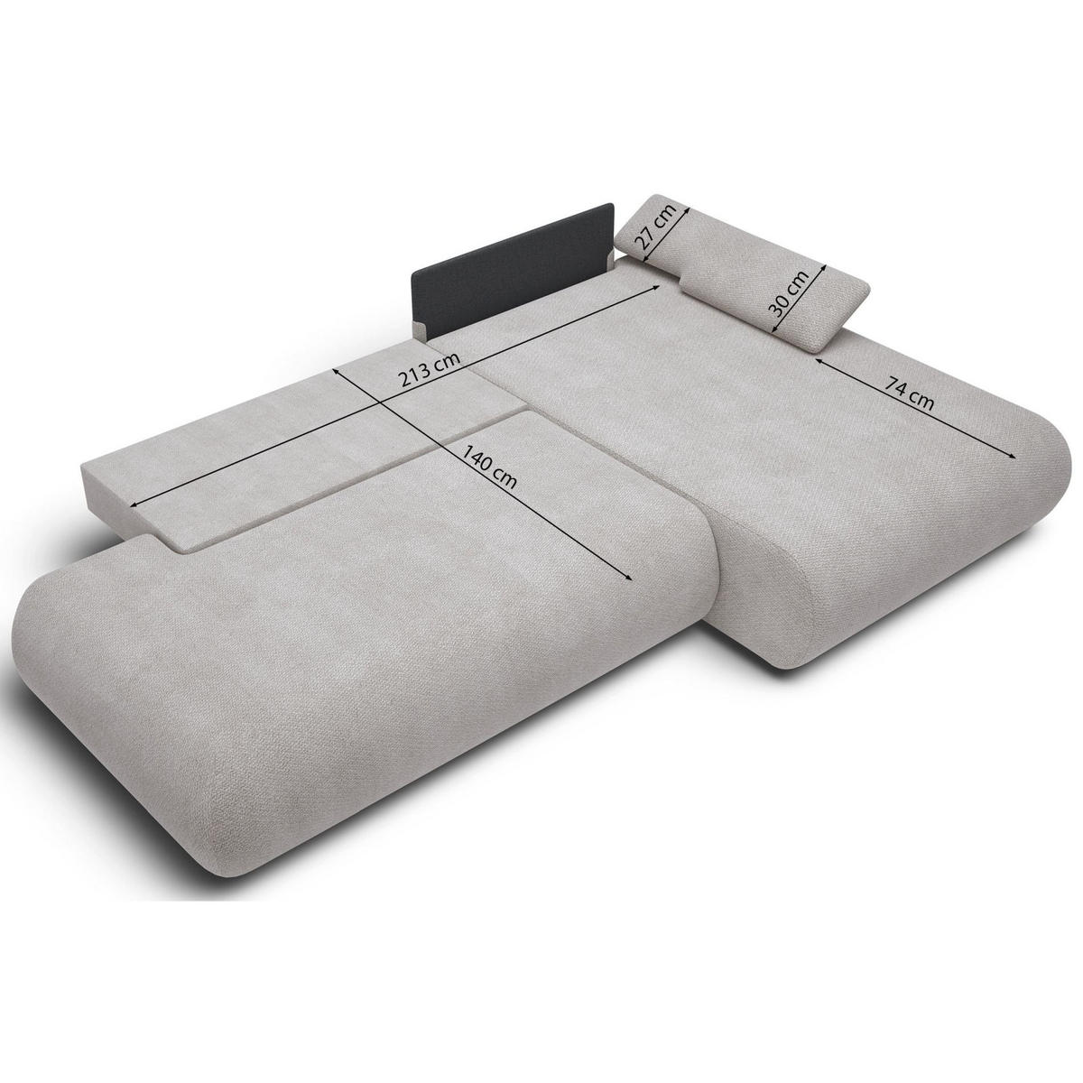 ECKSOFA Armone Hellbeige Chenille - Ecru/Schwarz, Kunststoff/Textil (173.5/286cm) - Selsey