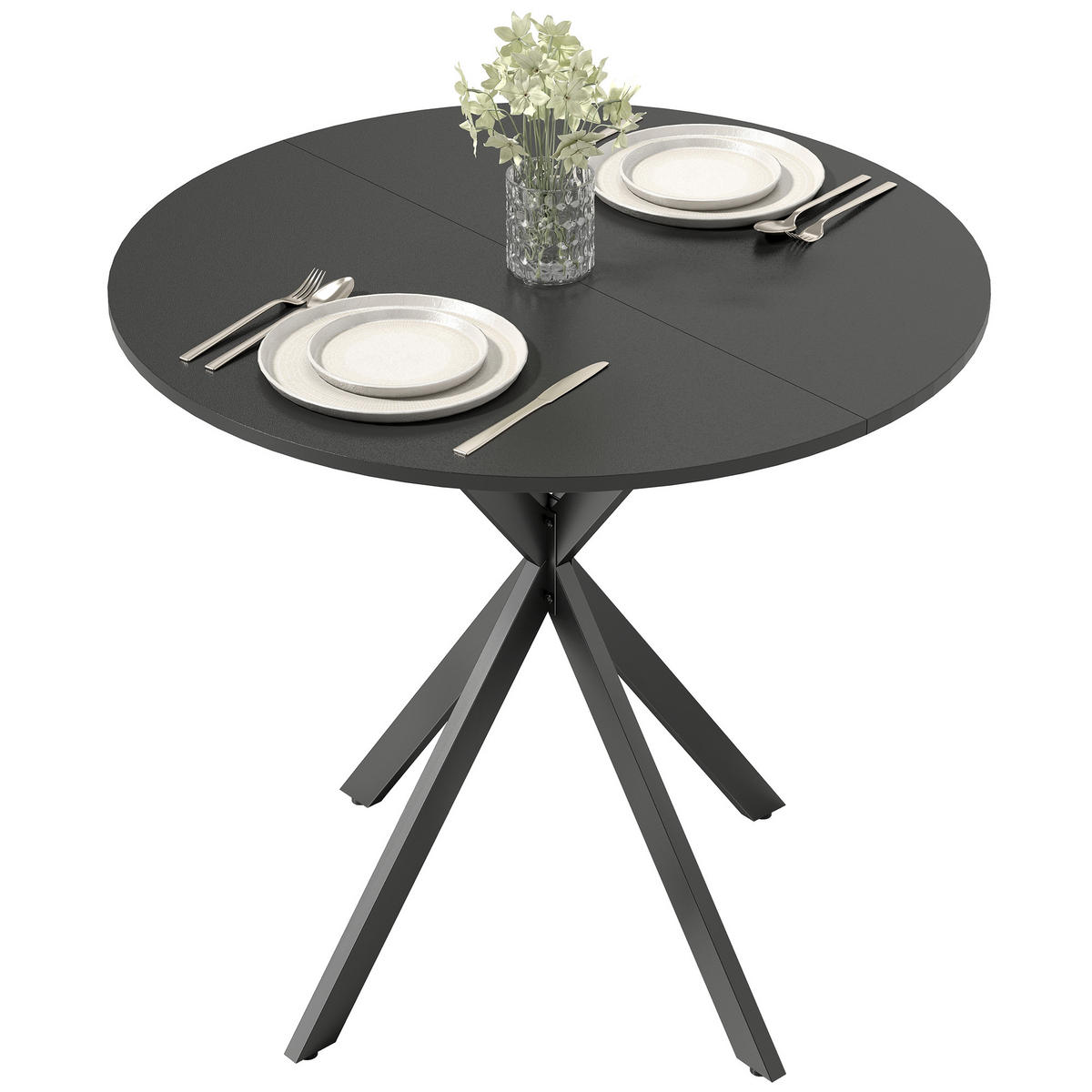 ESSTISCH DE-08413 X-förmige Stahlbeine, Ø80 cm Schwarz - Schwarz, Holzwerkstoff (80/80/75cm) - ComfortXL