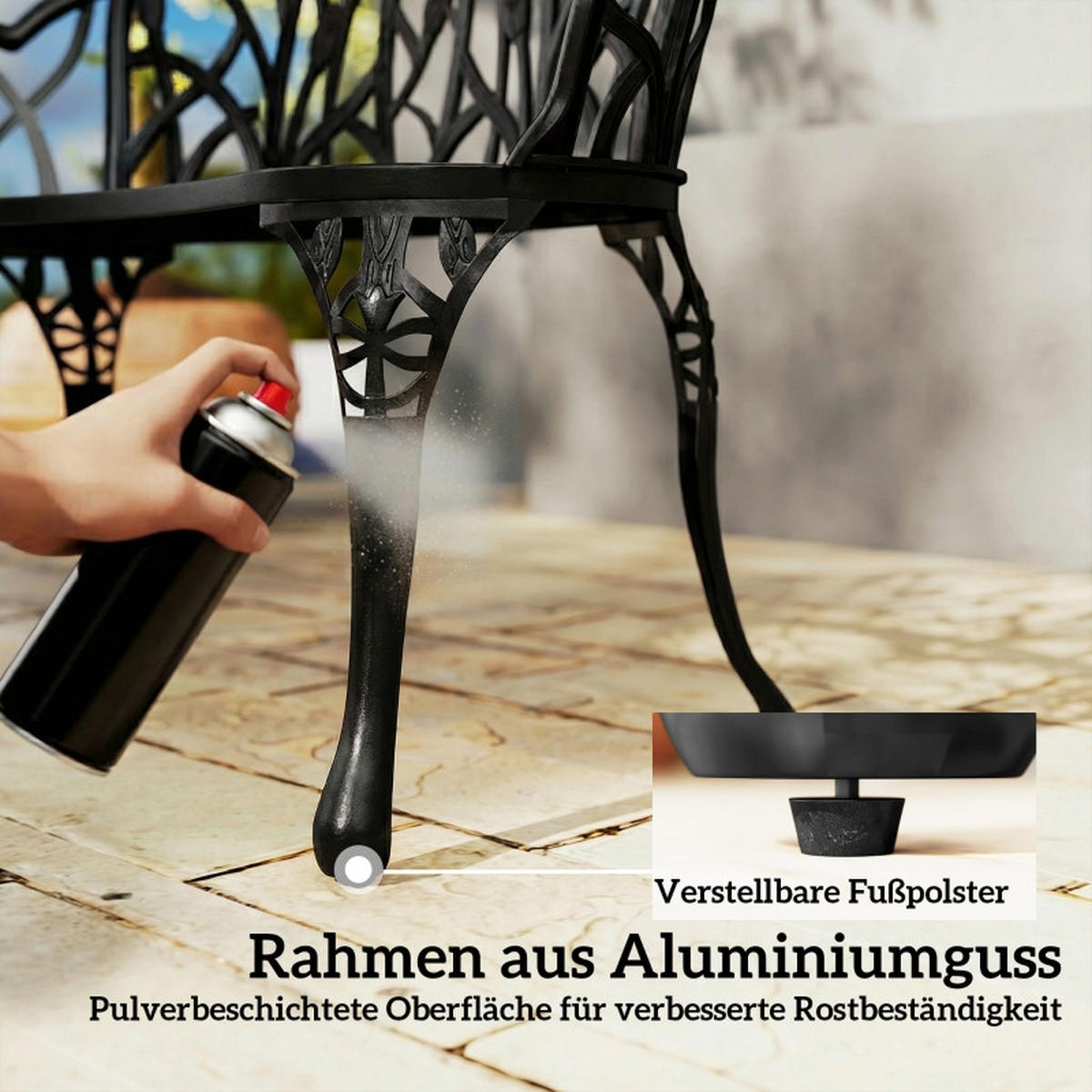 GARTENBANK 2 Sitzer Gussaluminium wetterfest 99x57x78 cm - Schwarz, Metall (99/78/57cm) - LEBENLANG