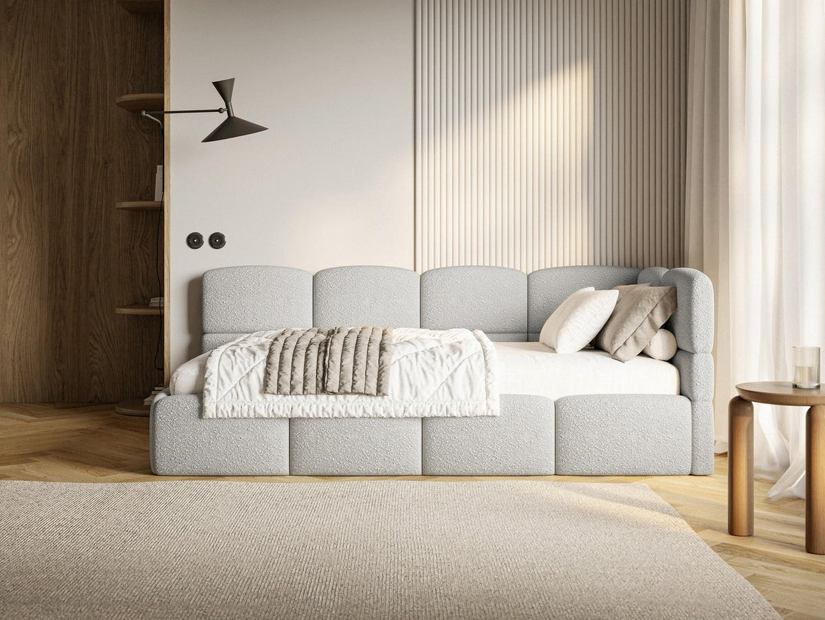 JUGENDBETT Cloudy Hellgrau 120 cm, Bouclé - Hellgrau/Schwarz, Kunststoff/Textil (120/200cm) - Selsey