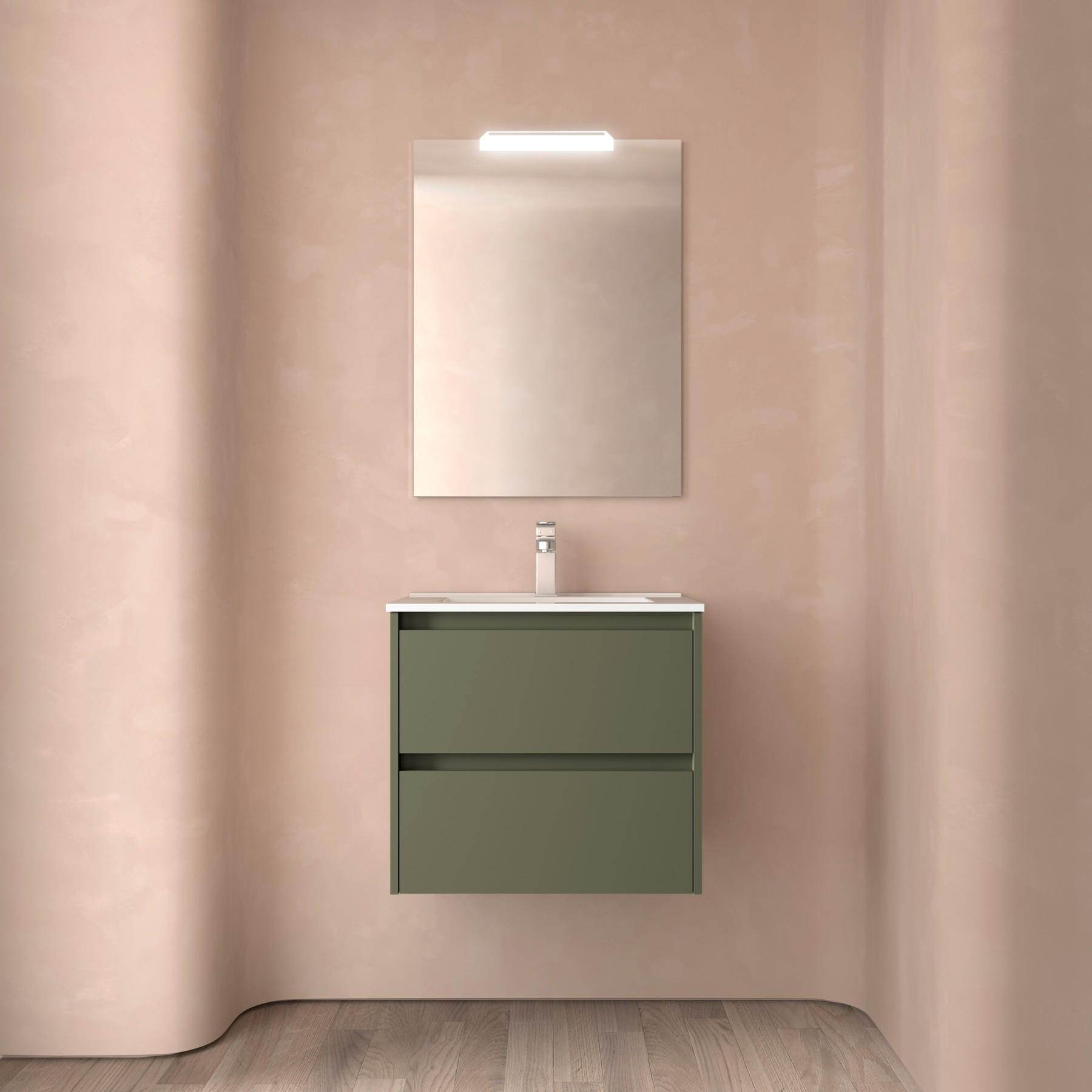 BADEZIMMERMÖBEL NOJA 700 2 Schubladen GREEN SATIN + Waschtisch + Spiegel - Schwarz, Metall (45/54/70cm) - Salgar