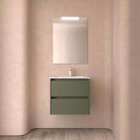 BADEZIMMERMÖBEL NOJA 700 2 Schubladen GREEN SATIN + Waschtisch + Spiegel - Schwarz, Metall (45/54/70cm) - Salgar