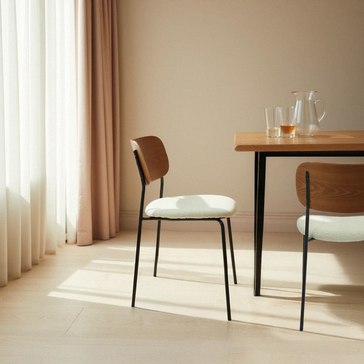 DESIGN-STUHL - Beige - 2er-Set - Beige, Textil (46/77/54cm) - Drawer