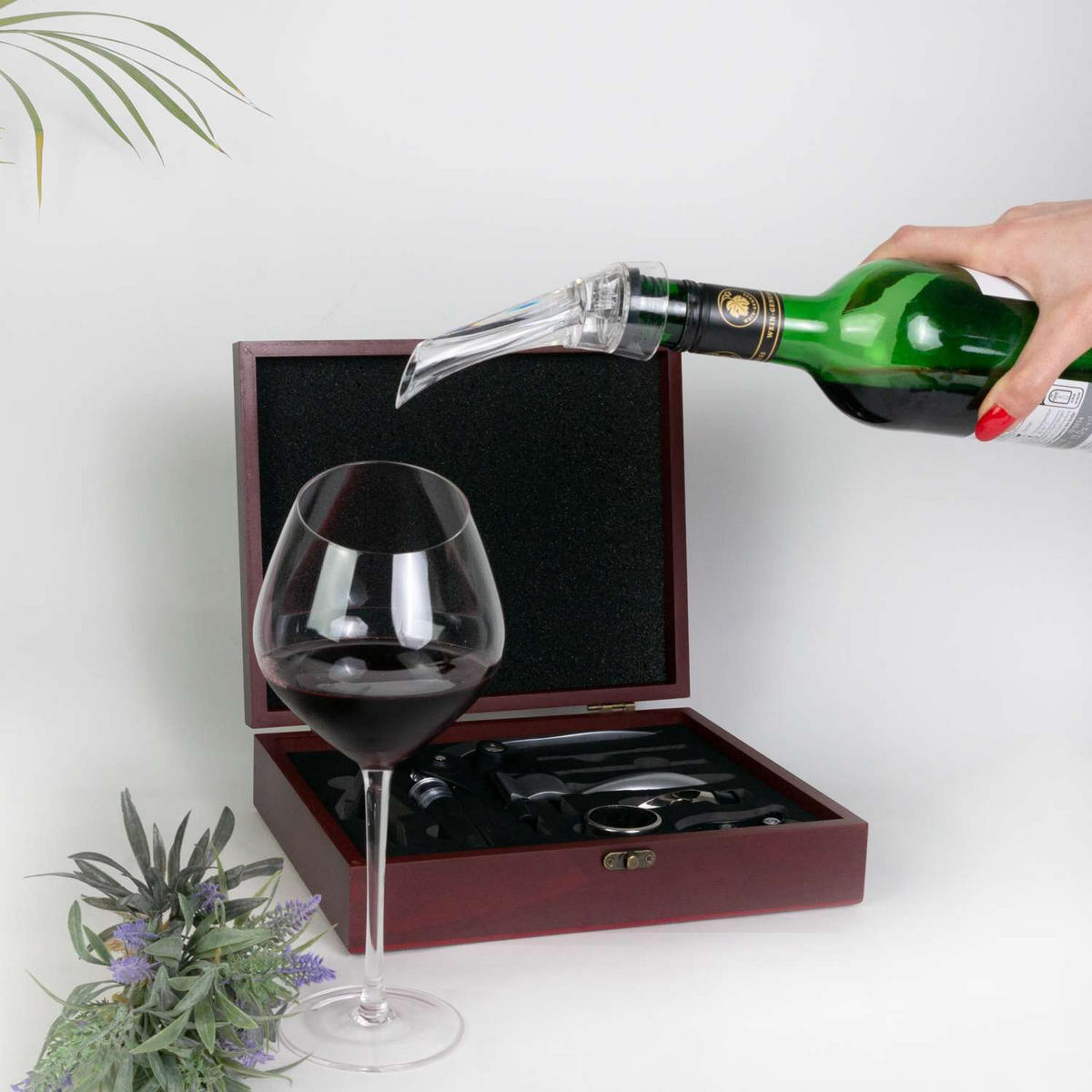 SOMMELIER WEIN SET (9-tlg.) mit Korkenzieher - Rot, Metall (27cm) - Intirilife