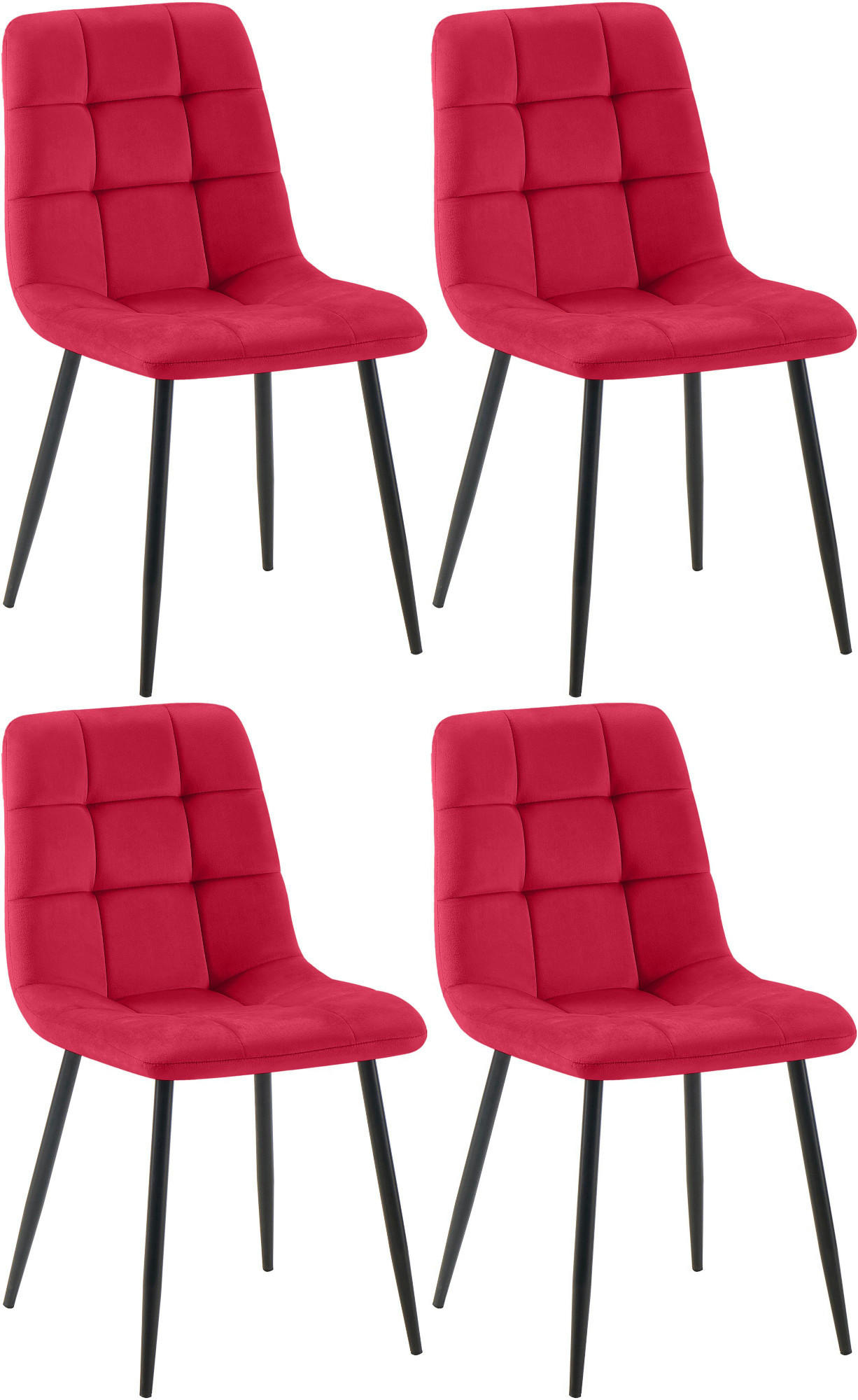 STUHL 4er Set Samt Rot - Rot/Schwarz, Textil/Metall (45/84/55cm) - CLP