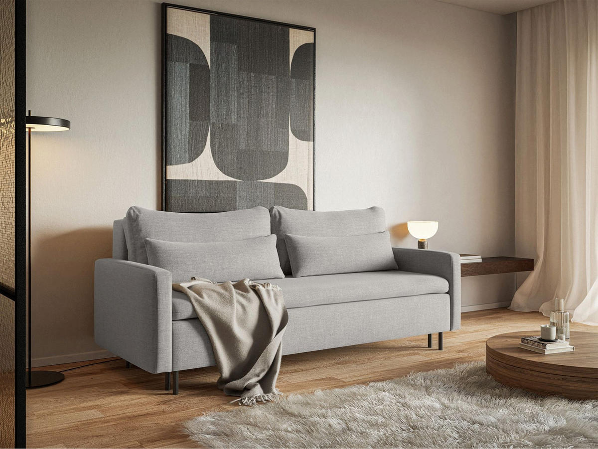 3-SITZER SOFA Umpro Chenille Grau - Schwarz/Grau, Textil/Metall (220/96/95cm) - Selsey