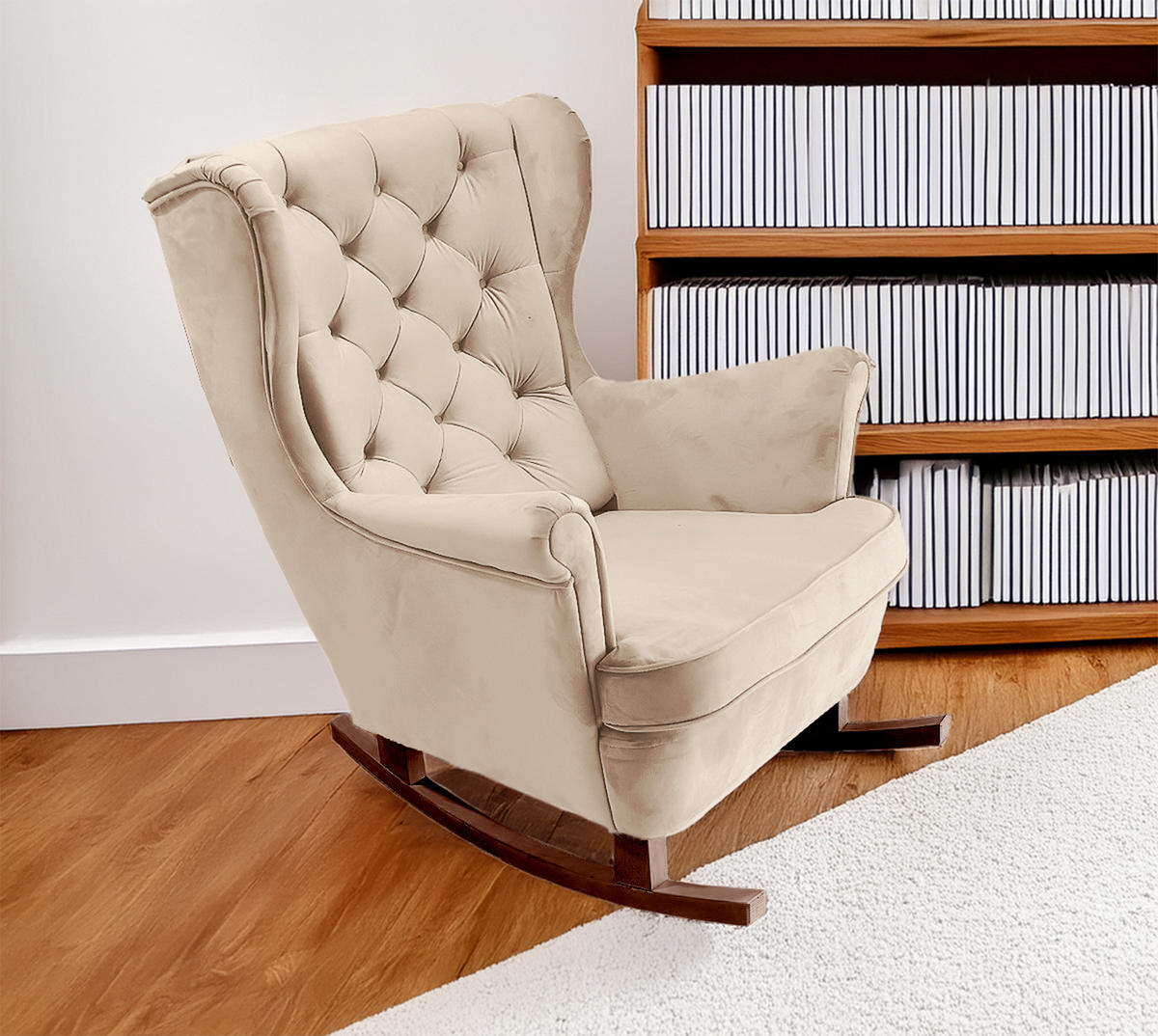 SCHAUKELSESSEL mit gepolstertem Sitz und Armlehnen, 102x81x95 cm, Beige_29801 - Buche Kolonial/Braun, Holz/Textil (81/102/95cm) - DomoHome