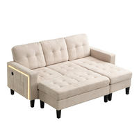 SCHLAFSOFA 185/135/85 cm Beige mit beweglicher Fußbank und LED-Ambiente-Beleuchtung - Beige, Textil (185/85/135cm) - Oxeza