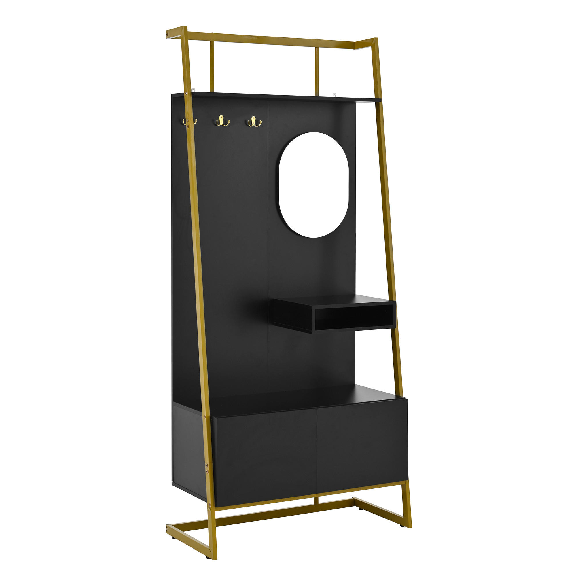 STANDGARDEROBE mit Spiegel und Schuhablage 78/38,5/180,5 cm in Schwarz - Schwarz, Holzwerkstoff (78/180.5/38.5cm) - BEAOK