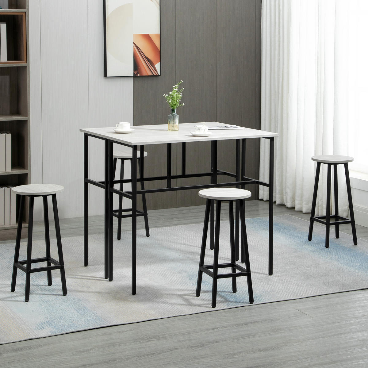BARTISCH-SET, Spanplatte, Grau+Schwarz - Grau, Kunststoff (40/90/100cm) - HOMCOM