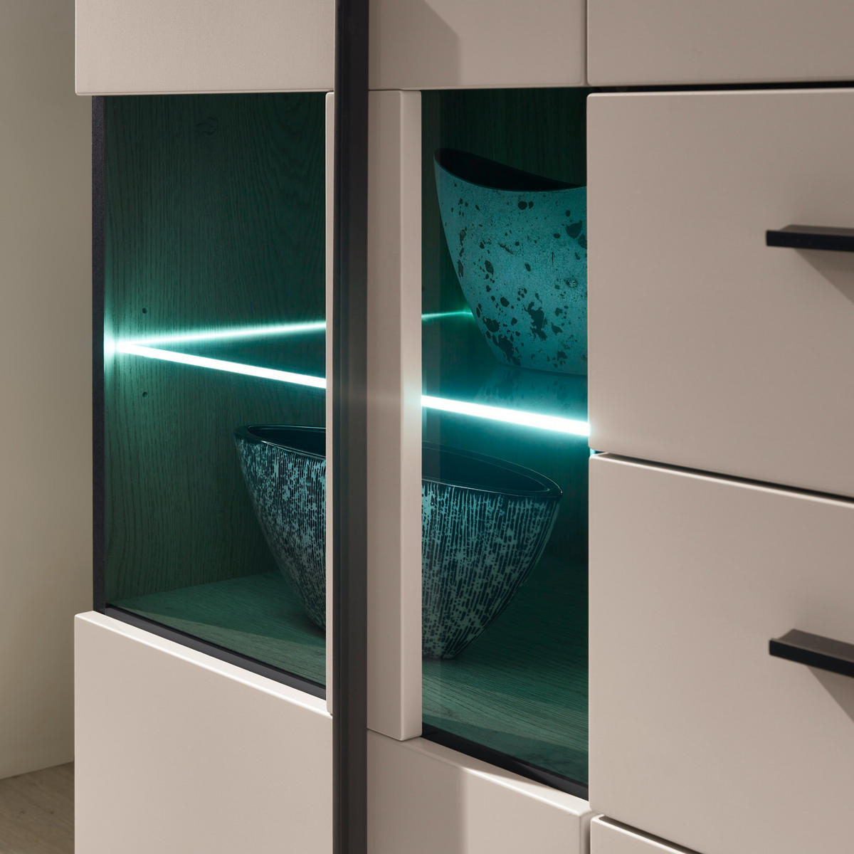 WOHNWAND Kaschmir, Eiche 4-teilig 340 cm, Schrankwand Set mit Soft-Close - Kaschmir/Eichefarben, Glas/Holzwerkstoff (340/200/42cm) - Furn.Design