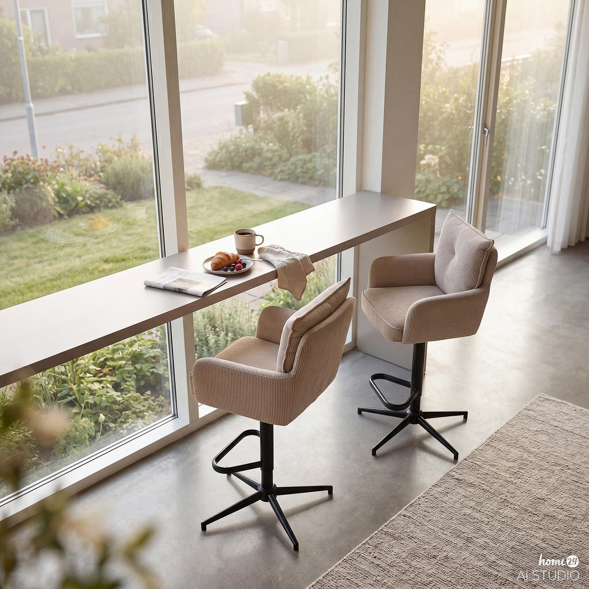 BARSTUHL - 2er-Set - Höhenverstellbar - Cord / Eisen - Cappuccino, Textil/Metall (54/100/58cm) - home24