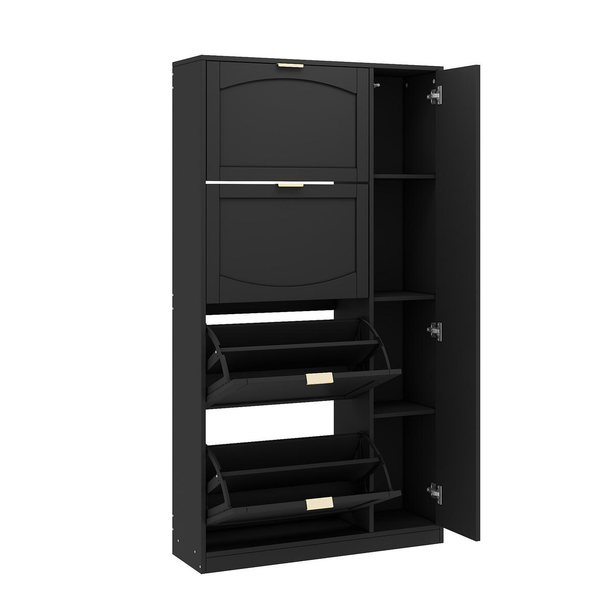 SCHUHSCHRANK aus Spanplatte 80x24x147cm in Schwarz mit Spiegeltüren - Schwarz, Holzwerkstoff (80/147/24cm) - Modfu